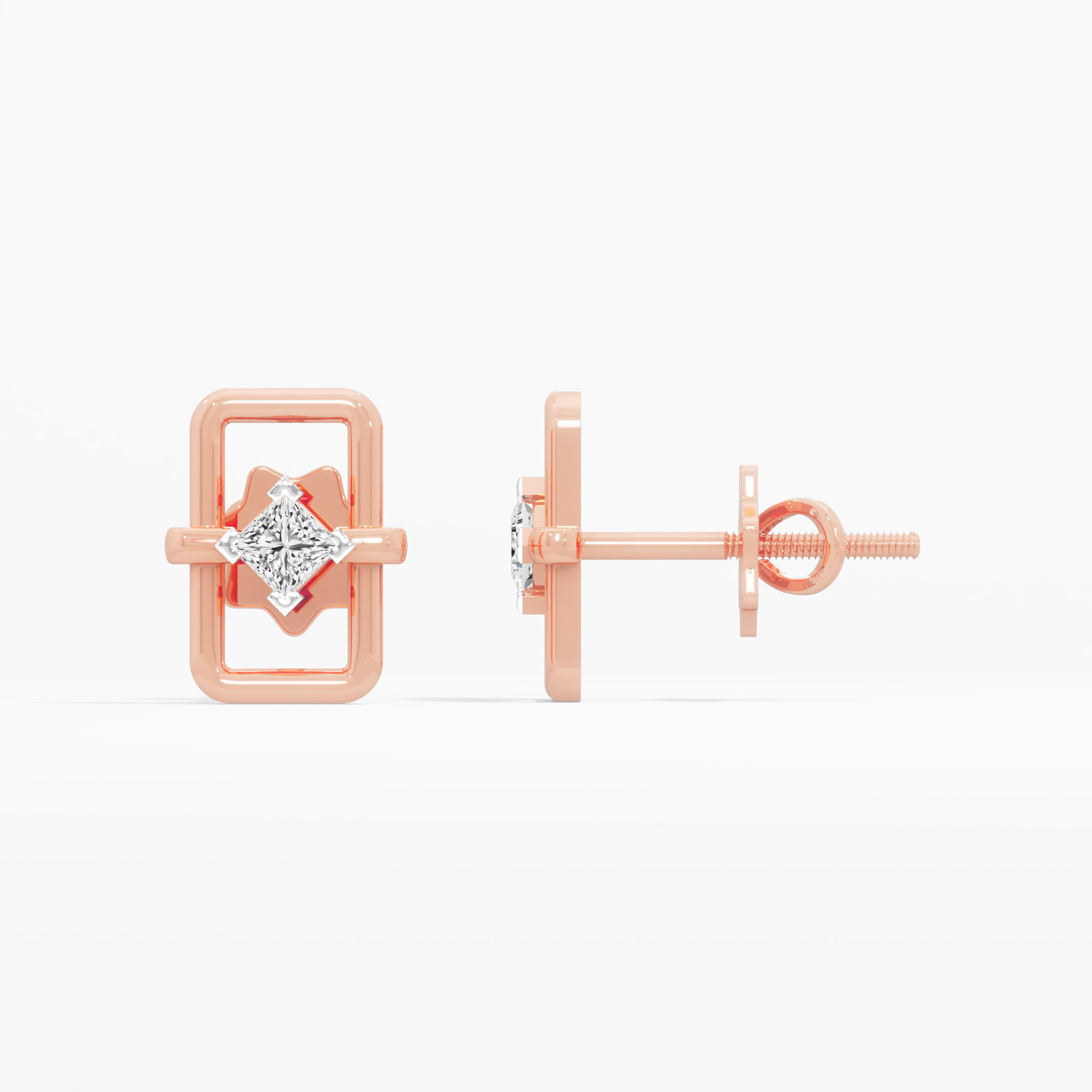 Azure Frame Studs Earrings in 9KT Rose Gold (Diamond Quality: FG-VVS VS)