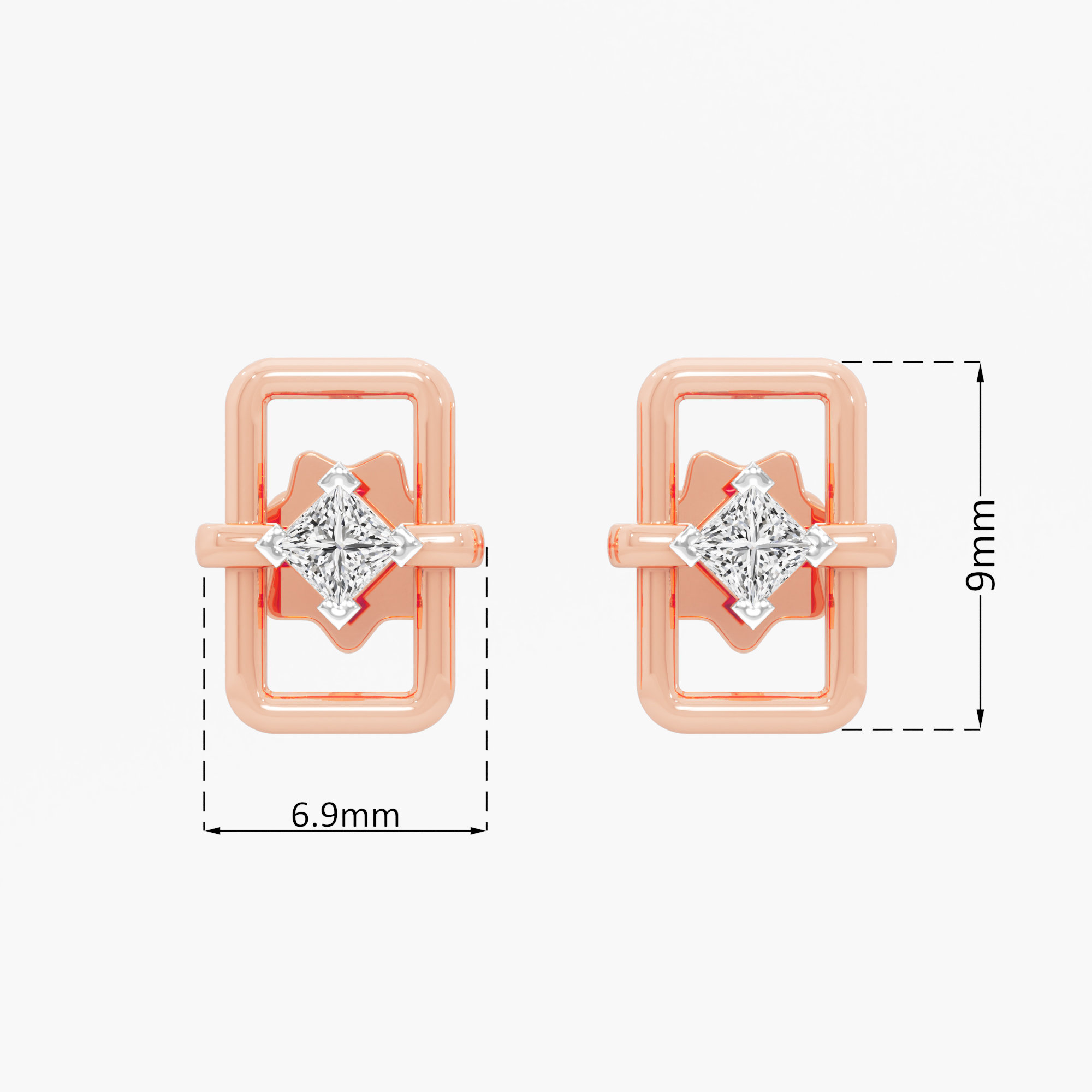 Azure Frame Studs Earrings in 9KT Rose Gold (Diamond Quality: FG-VVS VS)