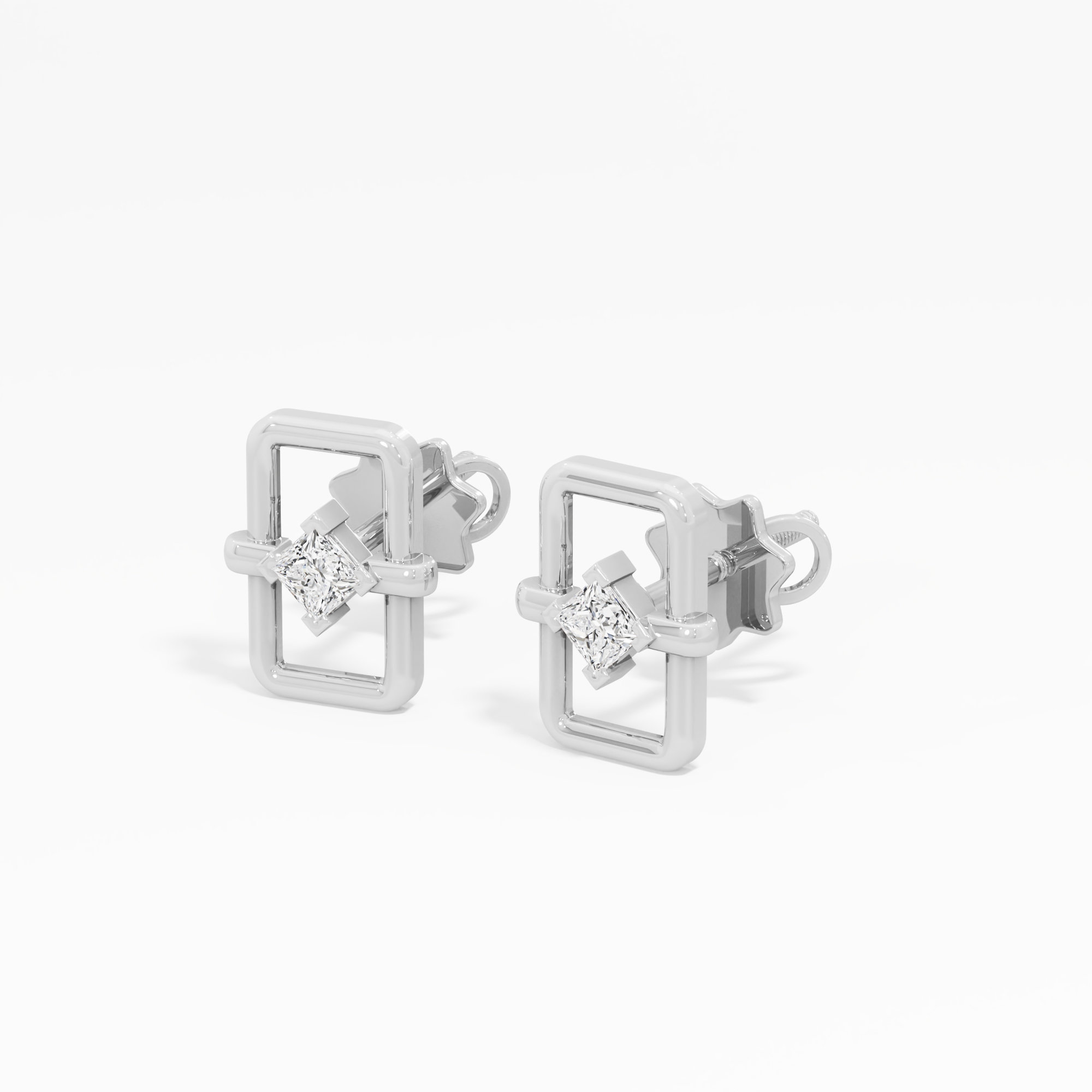 Azure Frame Studs Earrings in 9KT White Gold (Diamond Quality: FG-VVS VS)