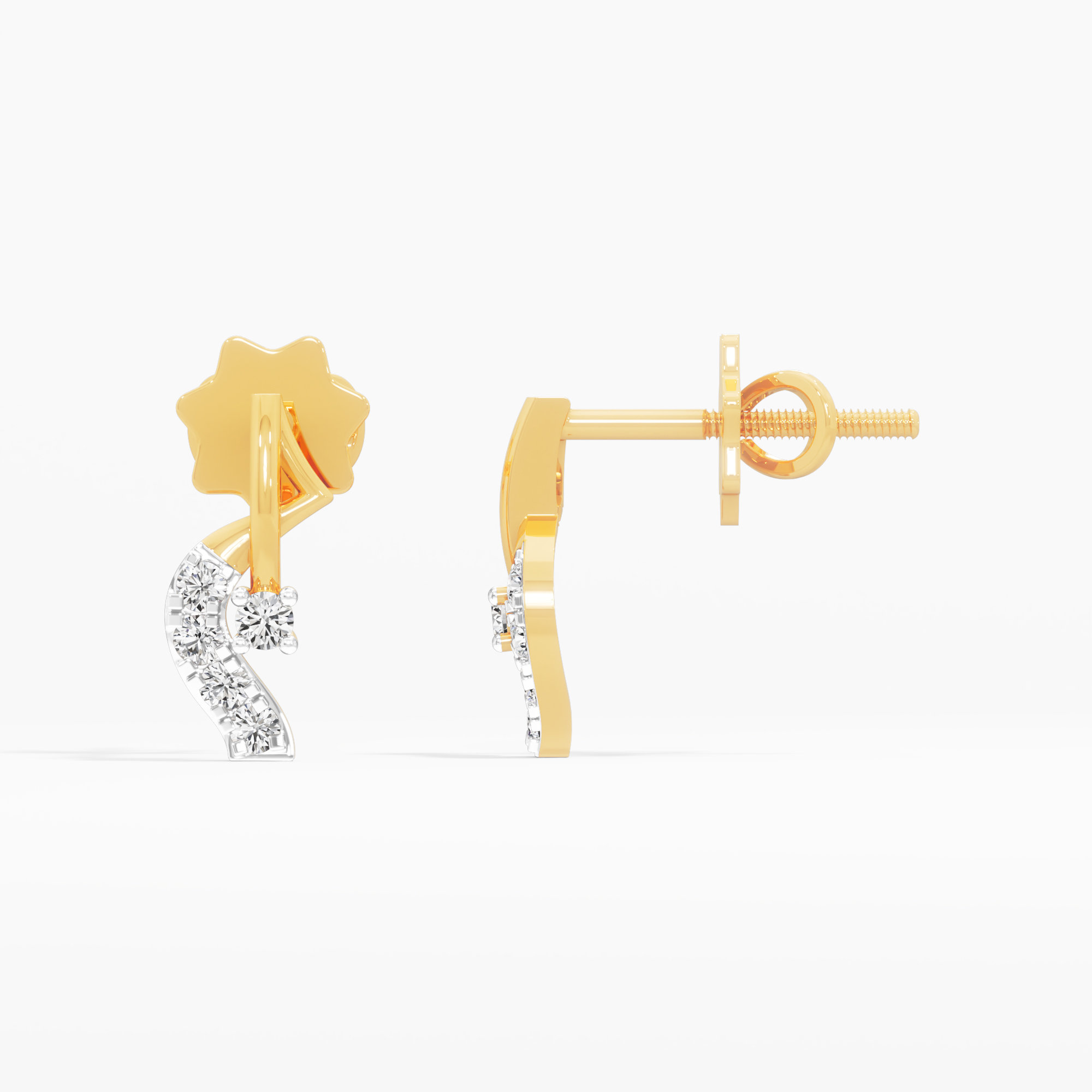 Curved Cascade Stud Earrings in 9KT Yellow Gold (Diamond Quality: FG-VVS VS)