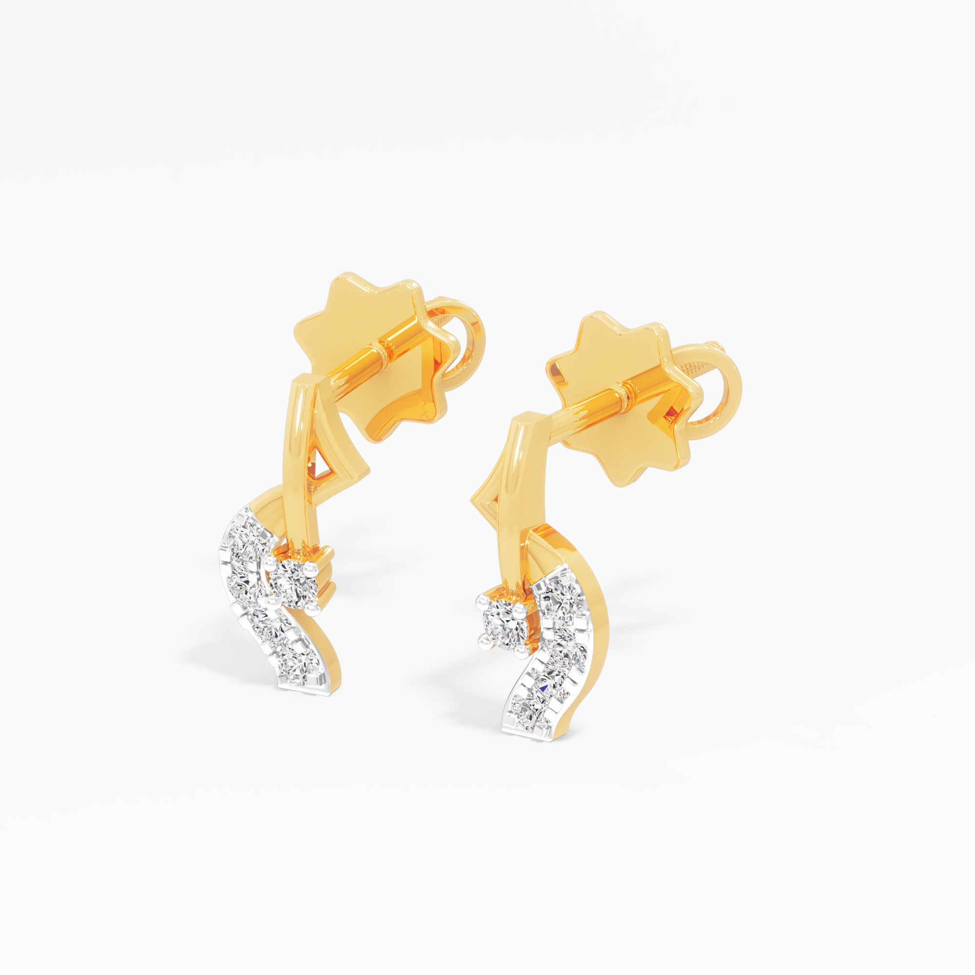 Curved Cascade Stud Earrings in 9KT Yellow Gold (Diamond Quality: FG-VVS VS)
