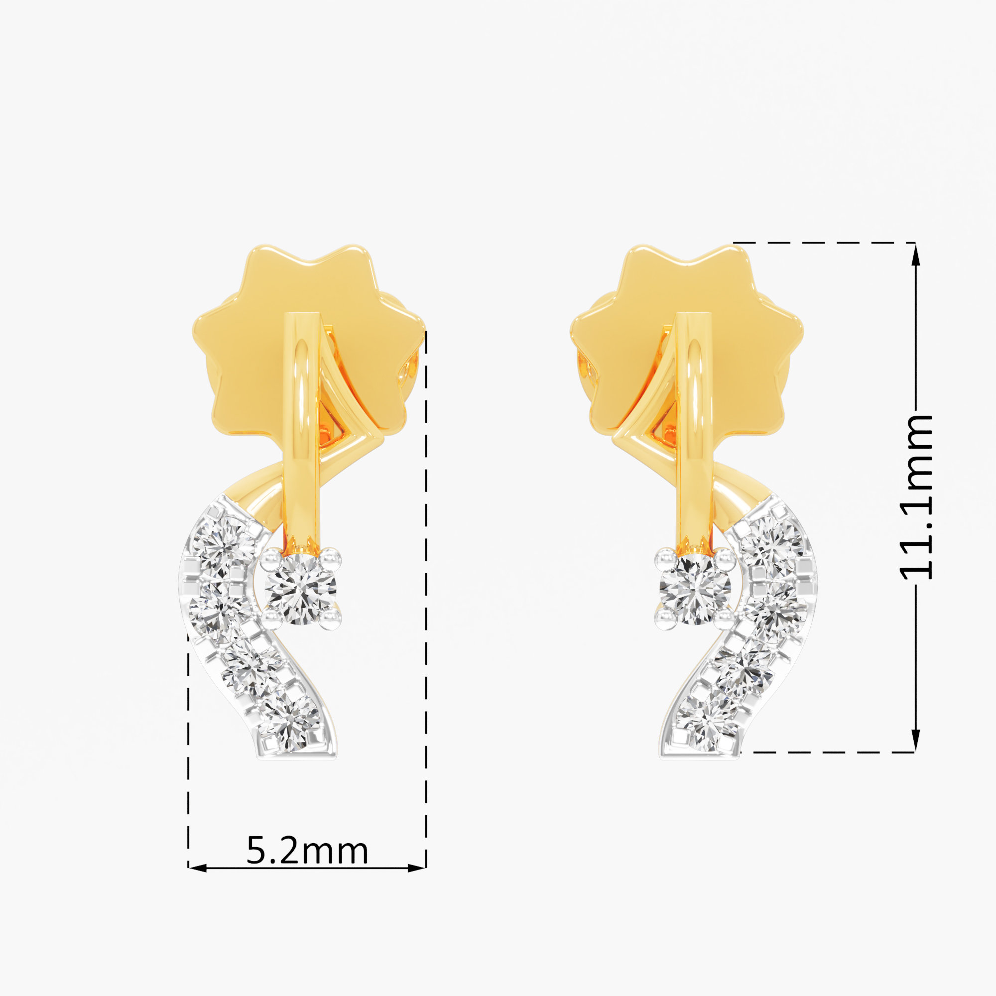 Curved Cascade Stud Earrings in 9KT Yellow Gold (Diamond Quality: FG-VVS VS)