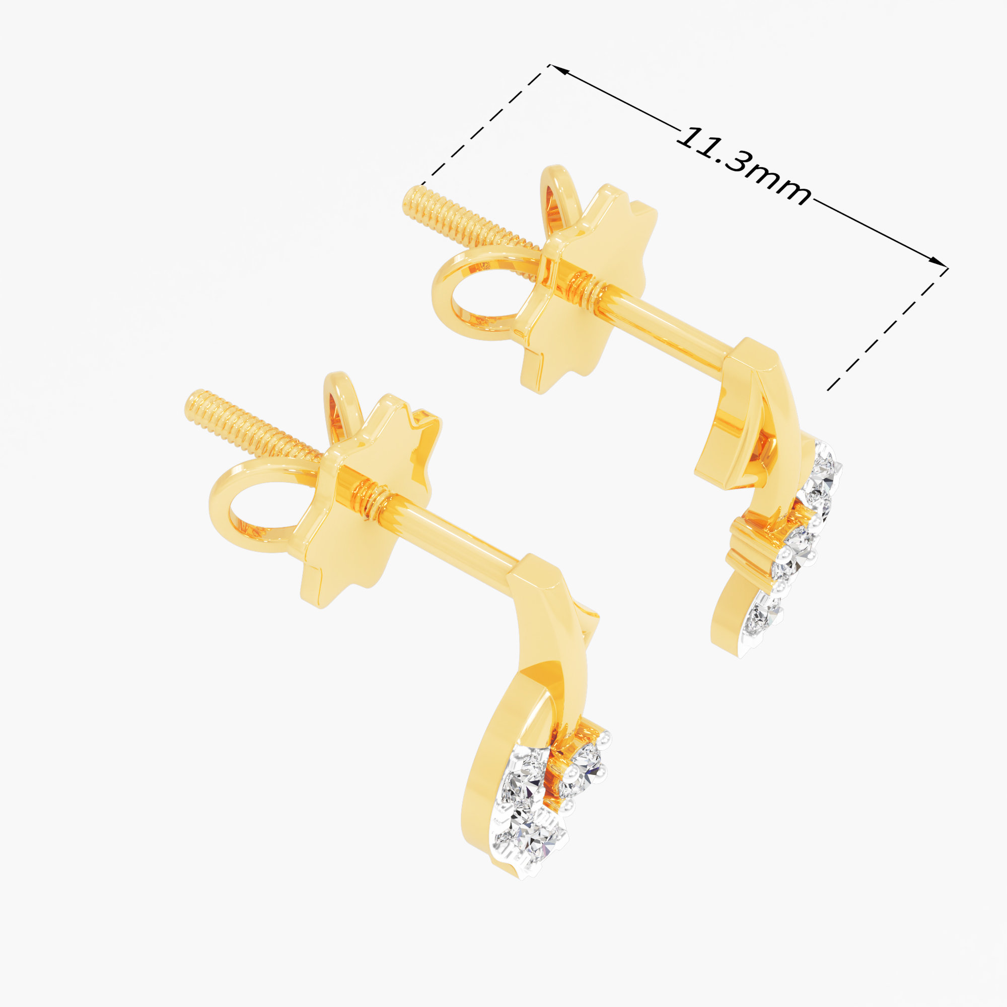 Curved Cascade Stud Earrings in 9KT Yellow Gold (Diamond Quality: FG-VVS VS)