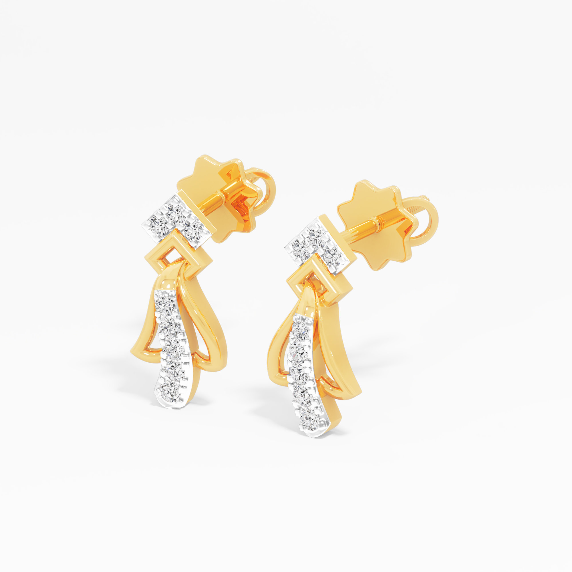 Diamond Crown Stud Earrings in 9KT Yellow Gold (Diamond Quality: FG-VVS VS)