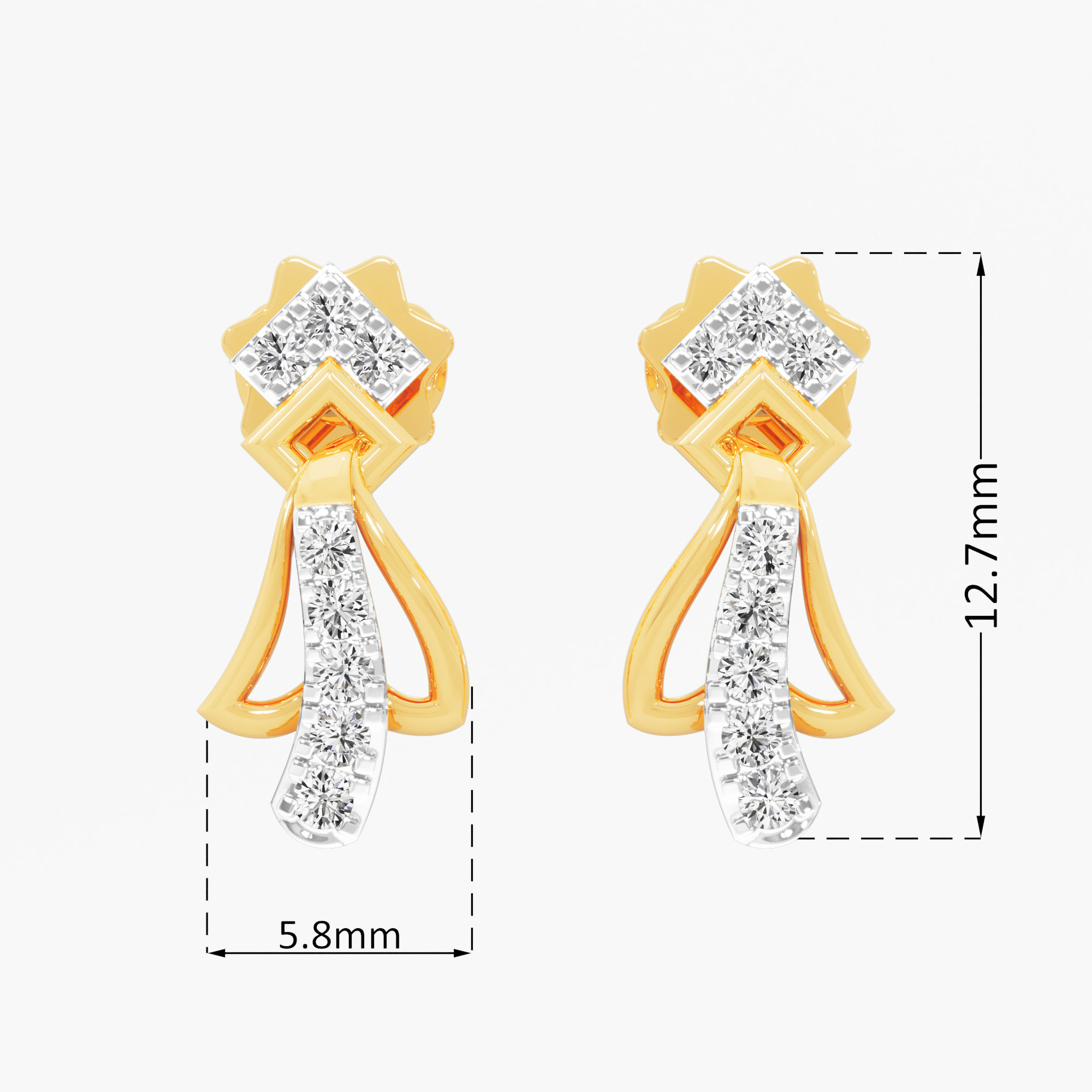 Diamond Crown Stud Earrings in 9KT Yellow Gold (Diamond Quality: FG-VVS VS)