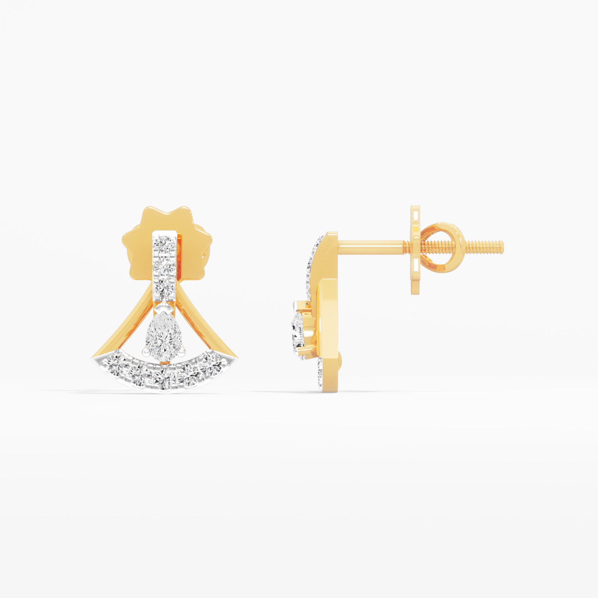 Curved Pear Stud Earrings in 9KT Yellow Gold (Diamond Quality: FG-VVS VS)