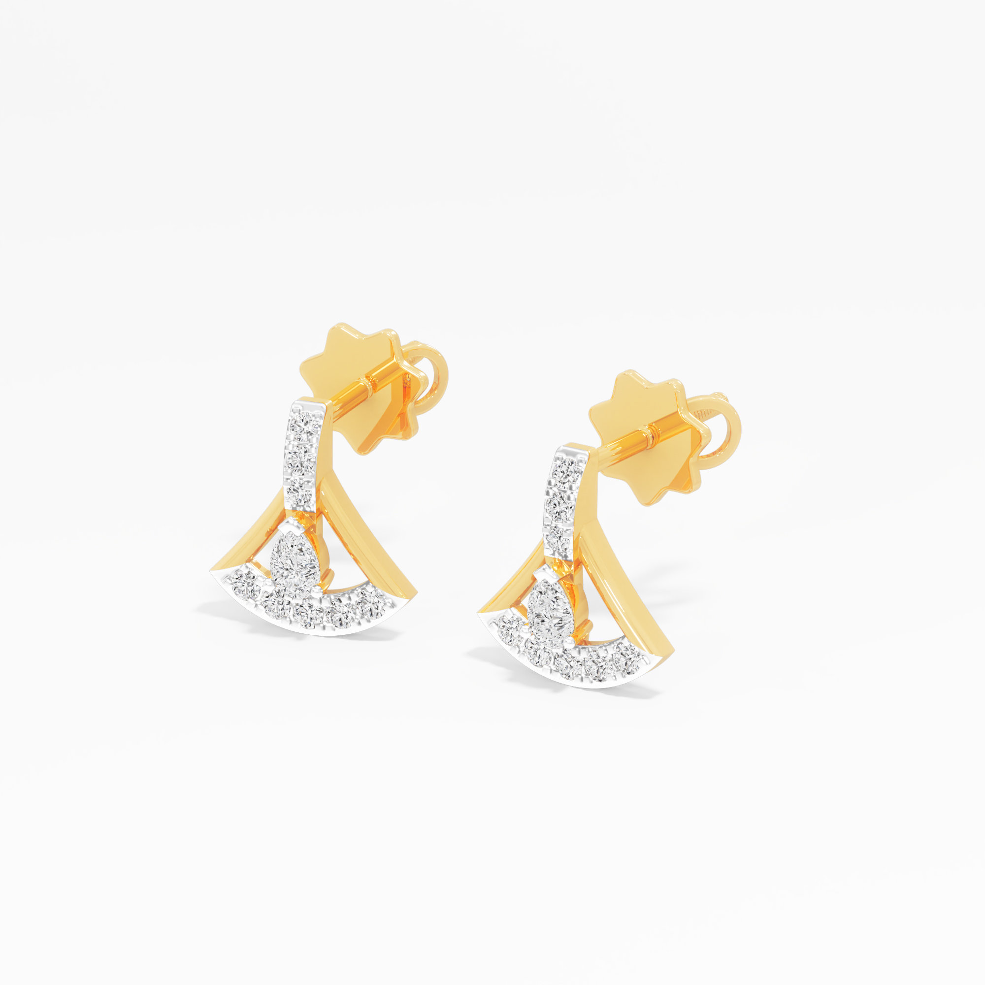 Curved Pear Stud Earrings in 9KT Yellow Gold (Diamond Quality: FG-VVS VS)