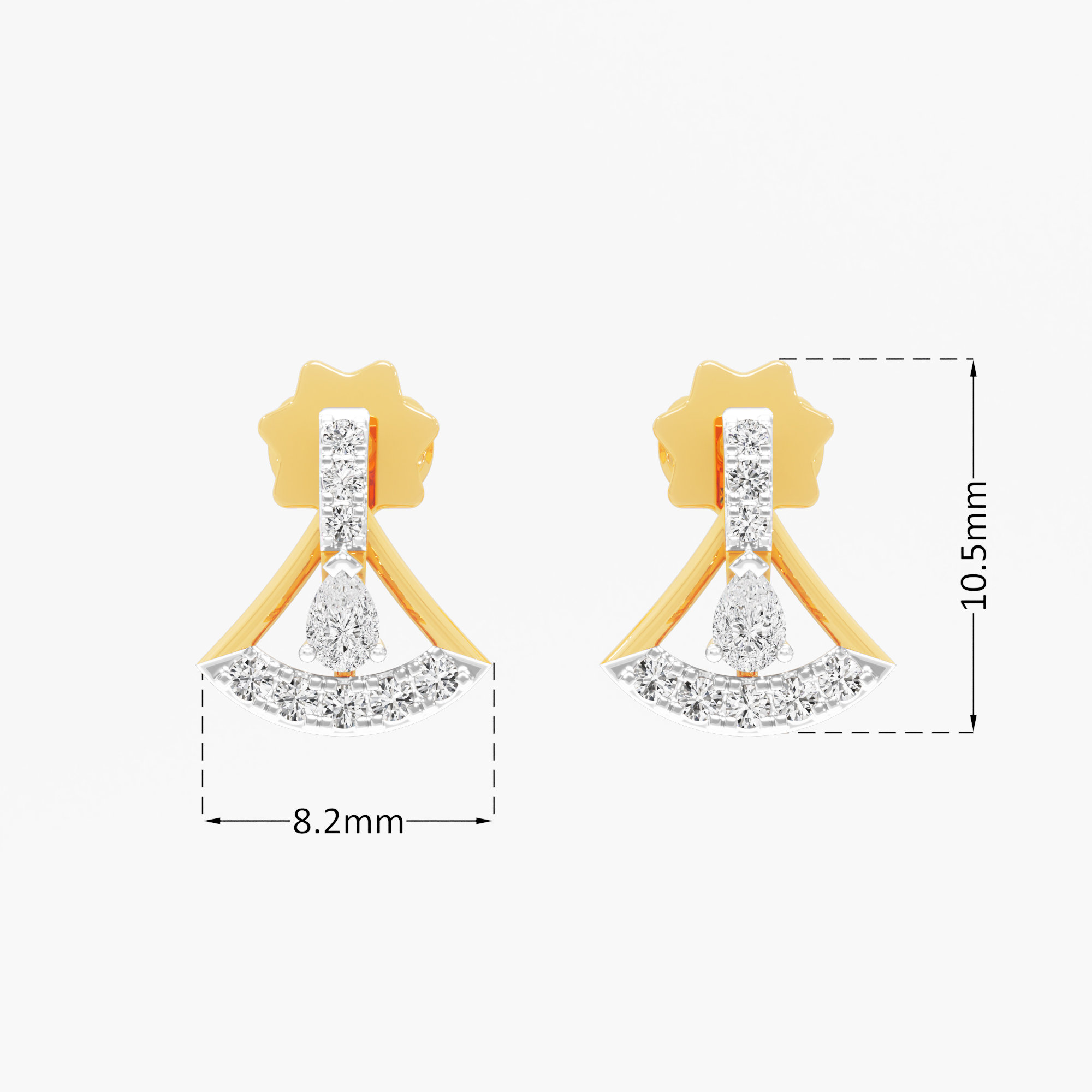 Curved Pear Stud Earrings in 9KT Yellow Gold (Diamond Quality: FG-VVS VS)