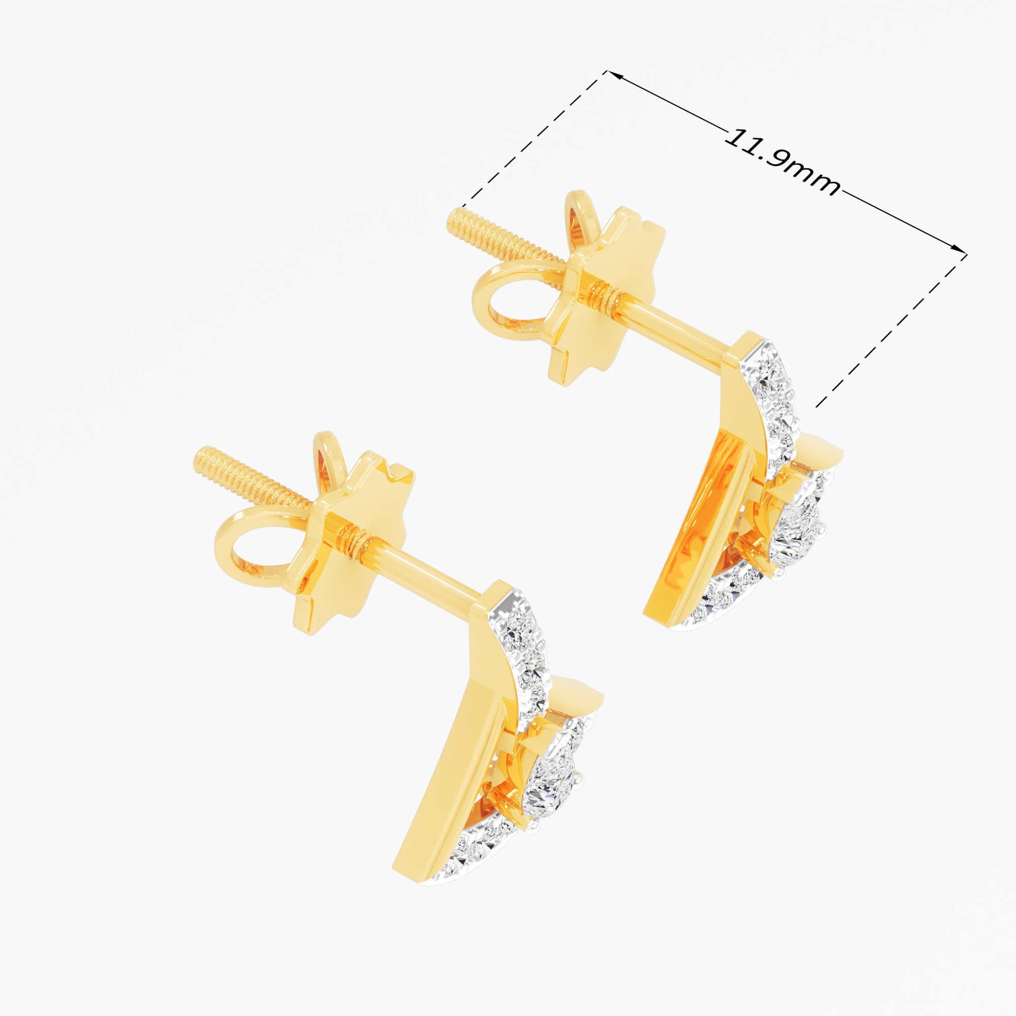 Curved Pear Stud Earrings in 9KT Yellow Gold (Diamond Quality: FG-VVS VS)