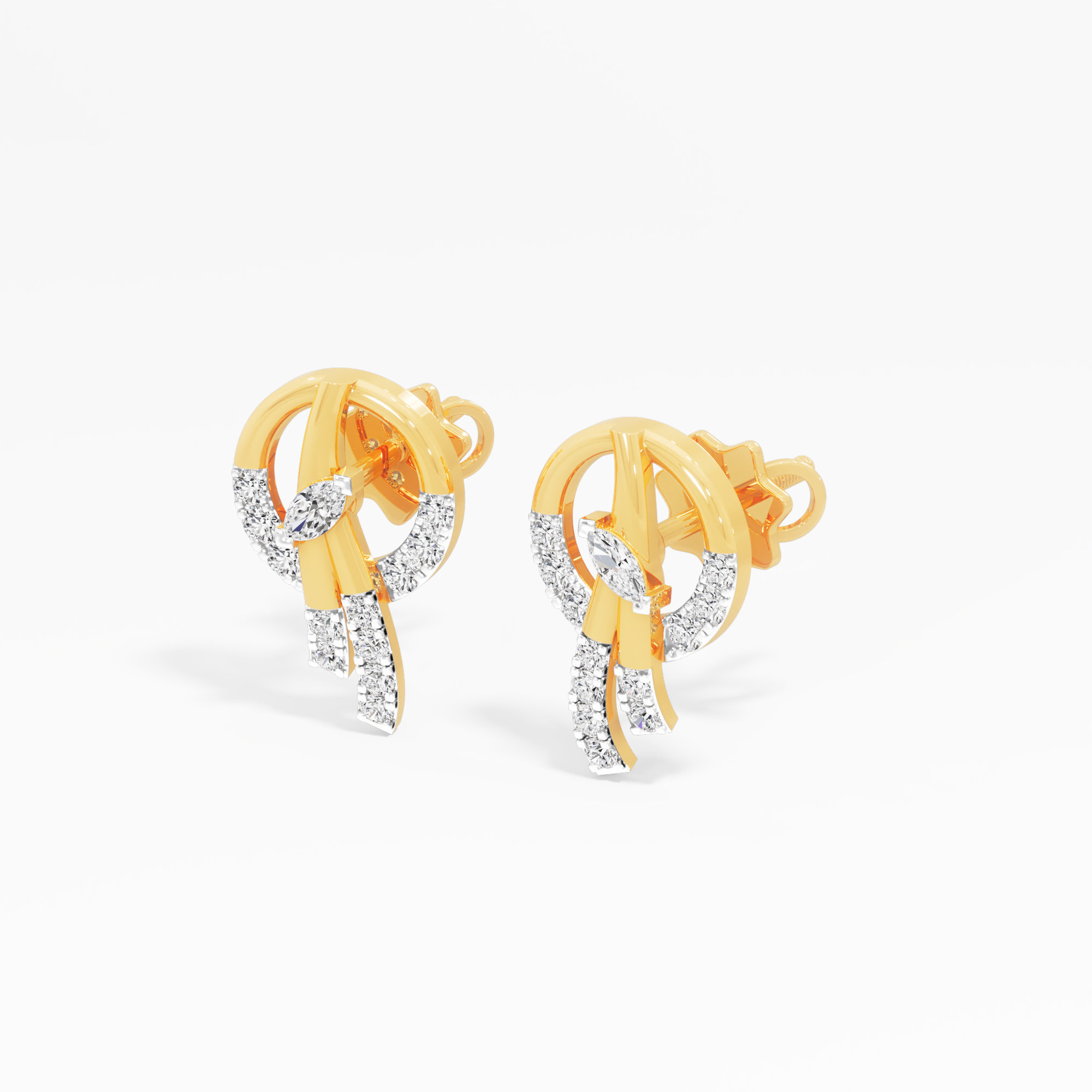 Orbital Star Stud Earrings in 9KT Yellow Gold (Diamond Quality: FG-VVS VS)