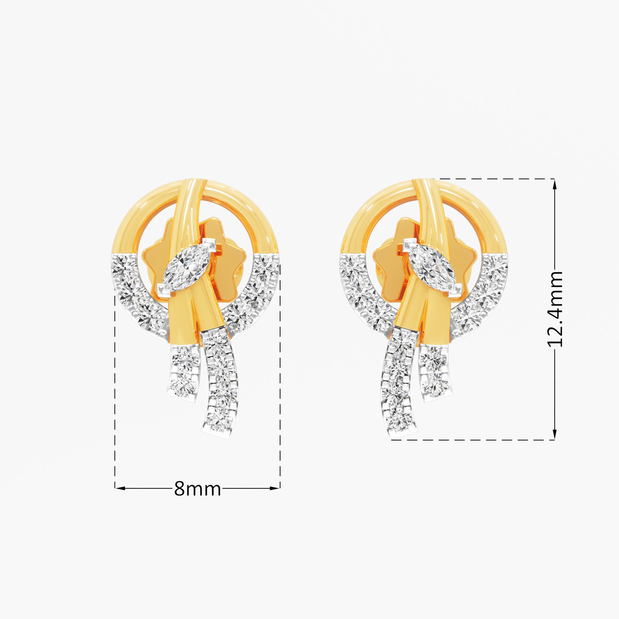 Orbital Star Stud Earrings in 9KT Yellow Gold (Diamond Quality: FG-VVS VS)