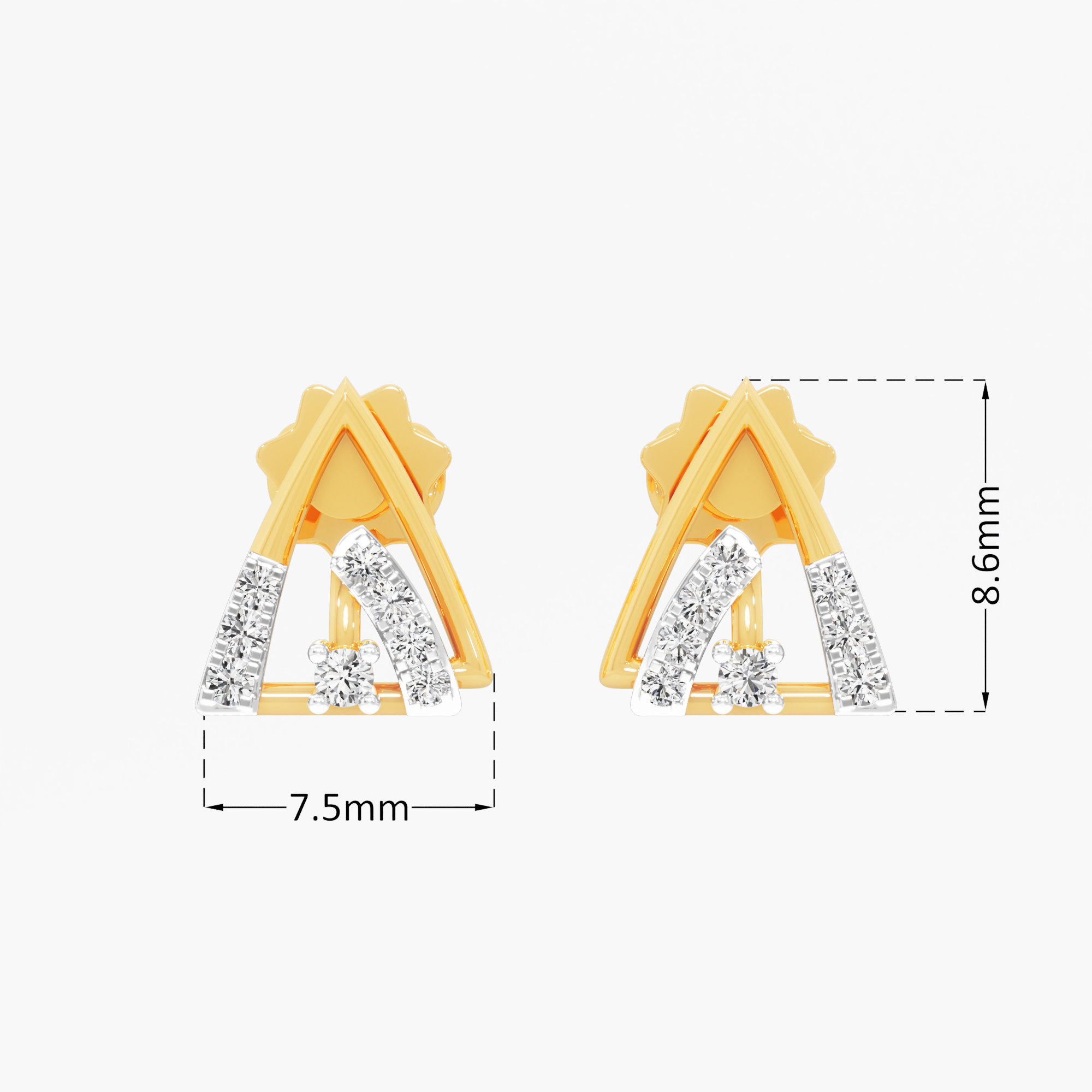 Apex Triangle Stud Earrings in 9KT Yellow Gold (Diamond Quality: FG-VVS VS)