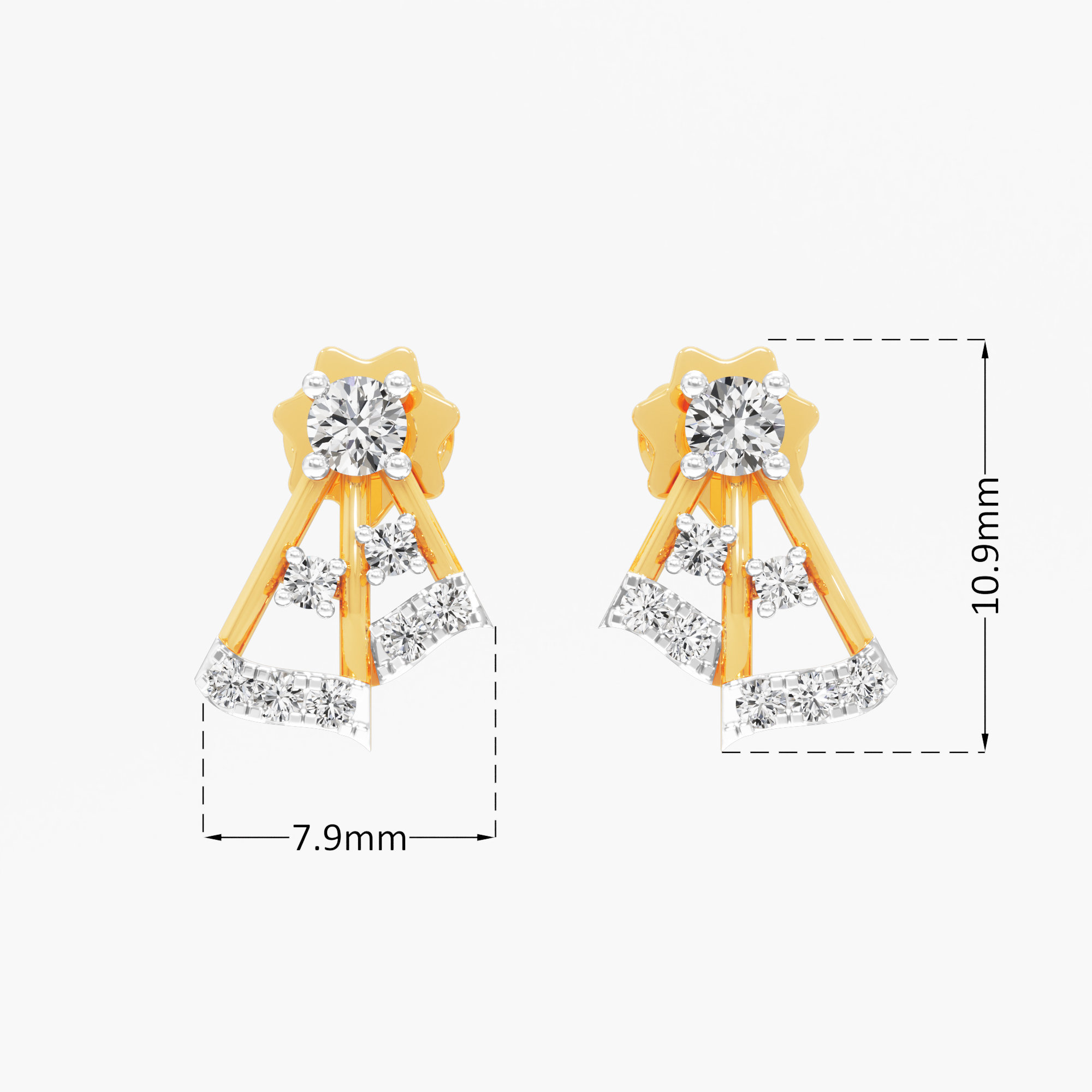 Stellar Drop Stud Earrings in 9KT Yellow Gold (Diamond Quality: FG-VVS VS)
