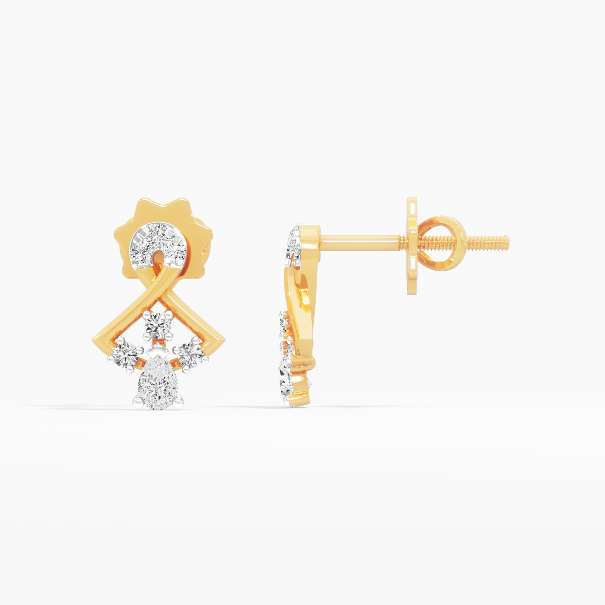 Crescent Pear Stud Earrings in 9KT Yellow Gold (Diamond Quality: FG-VVS VS)