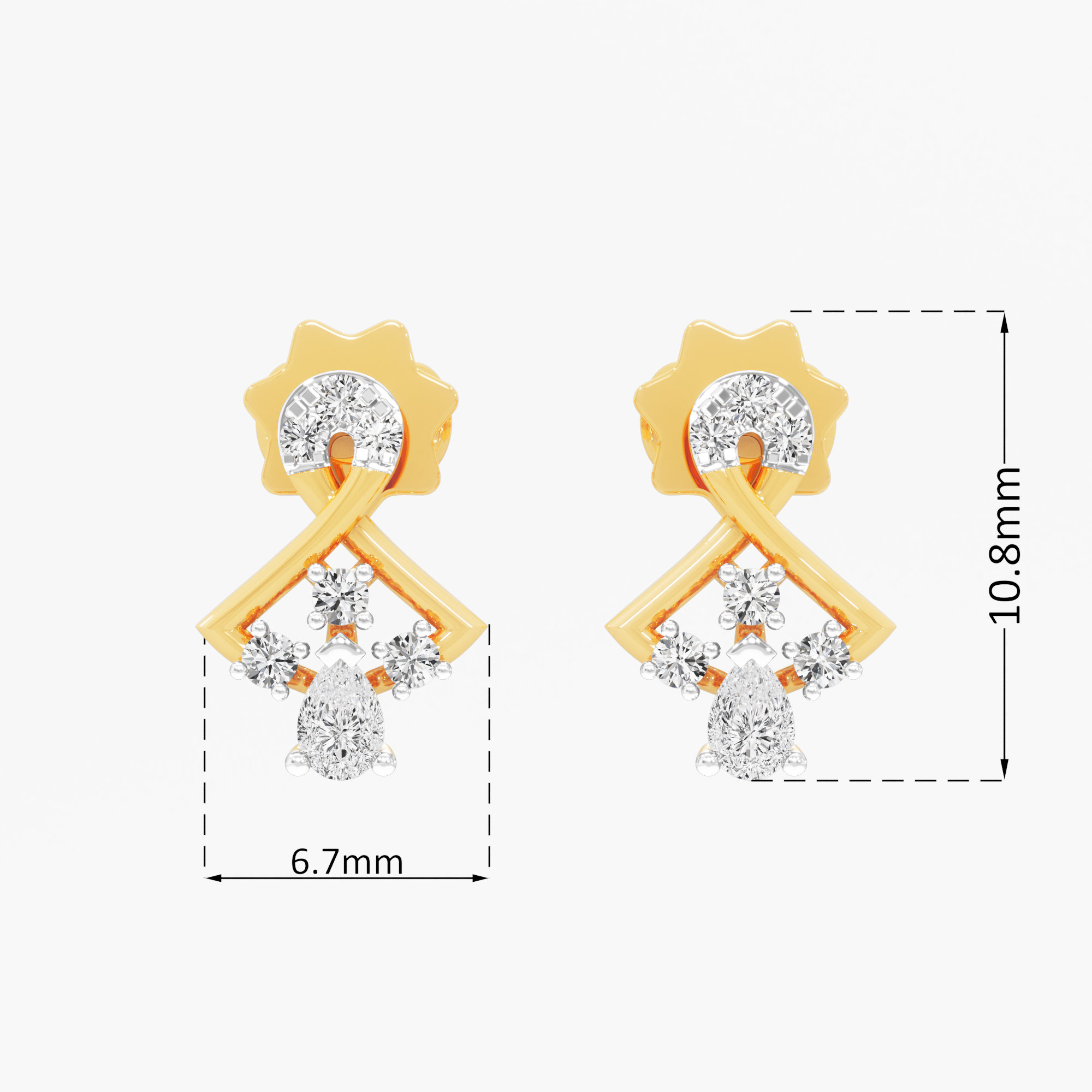 Crescent Pear Stud Earrings in 9KT Yellow Gold (Diamond Quality: FG-VVS VS)