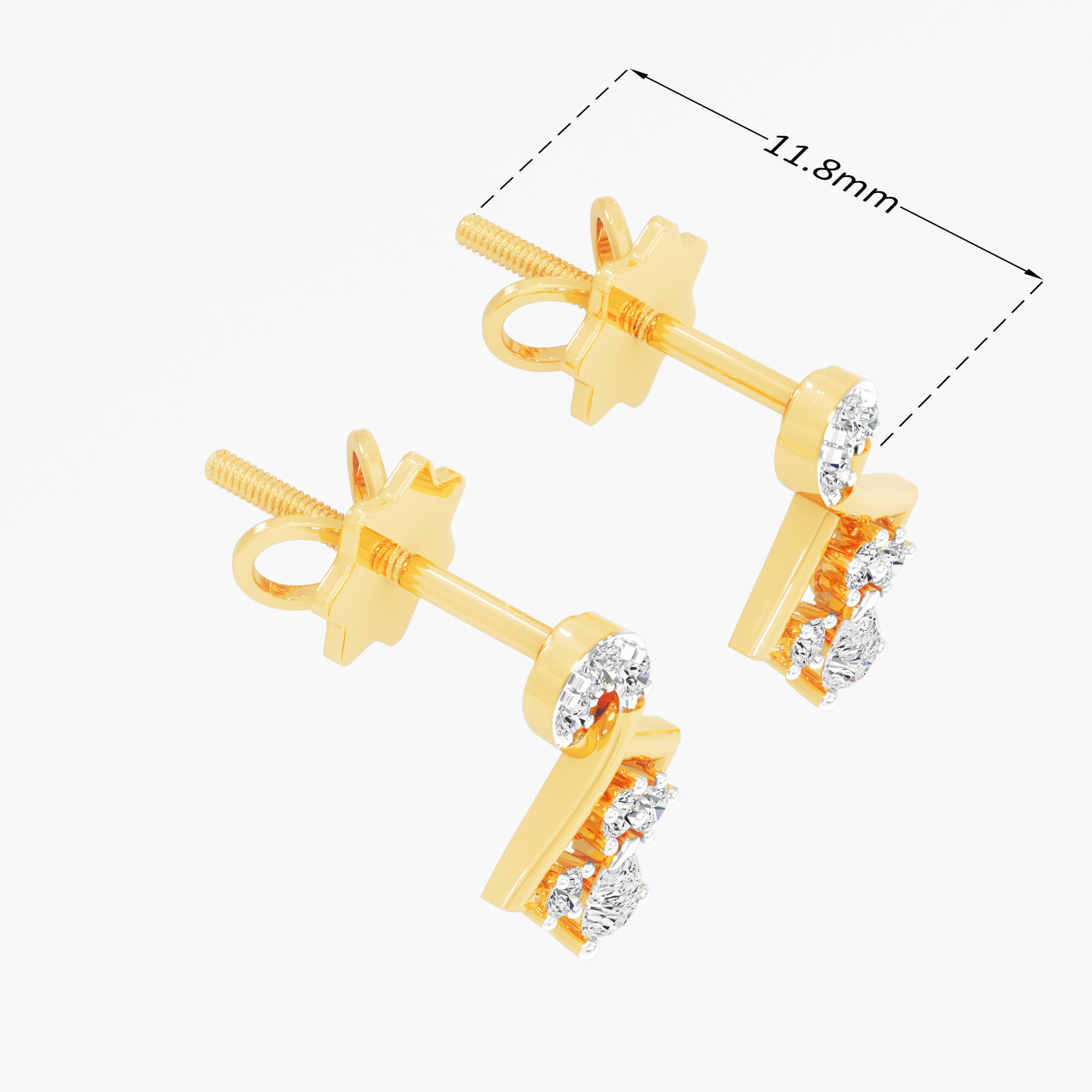 Crescent Pear Stud Earrings in 9KT Yellow Gold (Diamond Quality: FG-VVS VS)