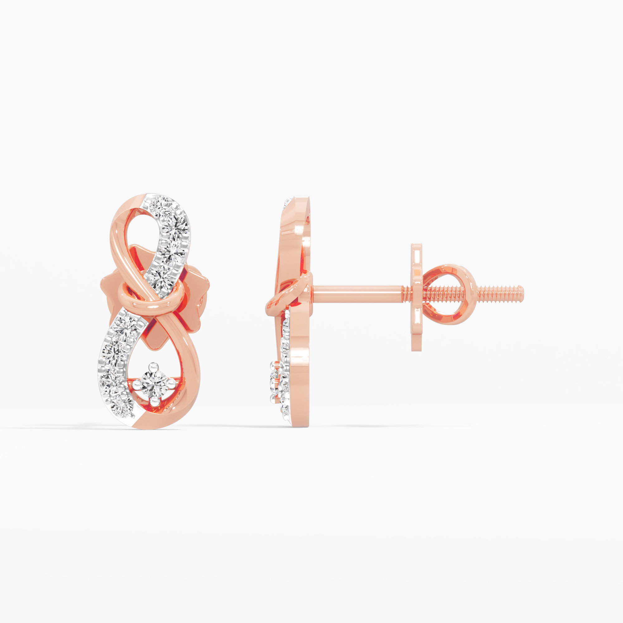 Infinity Knot Stud Earrings in 9KT Rose Gold (Diamond Quality: FG-VVS VS)