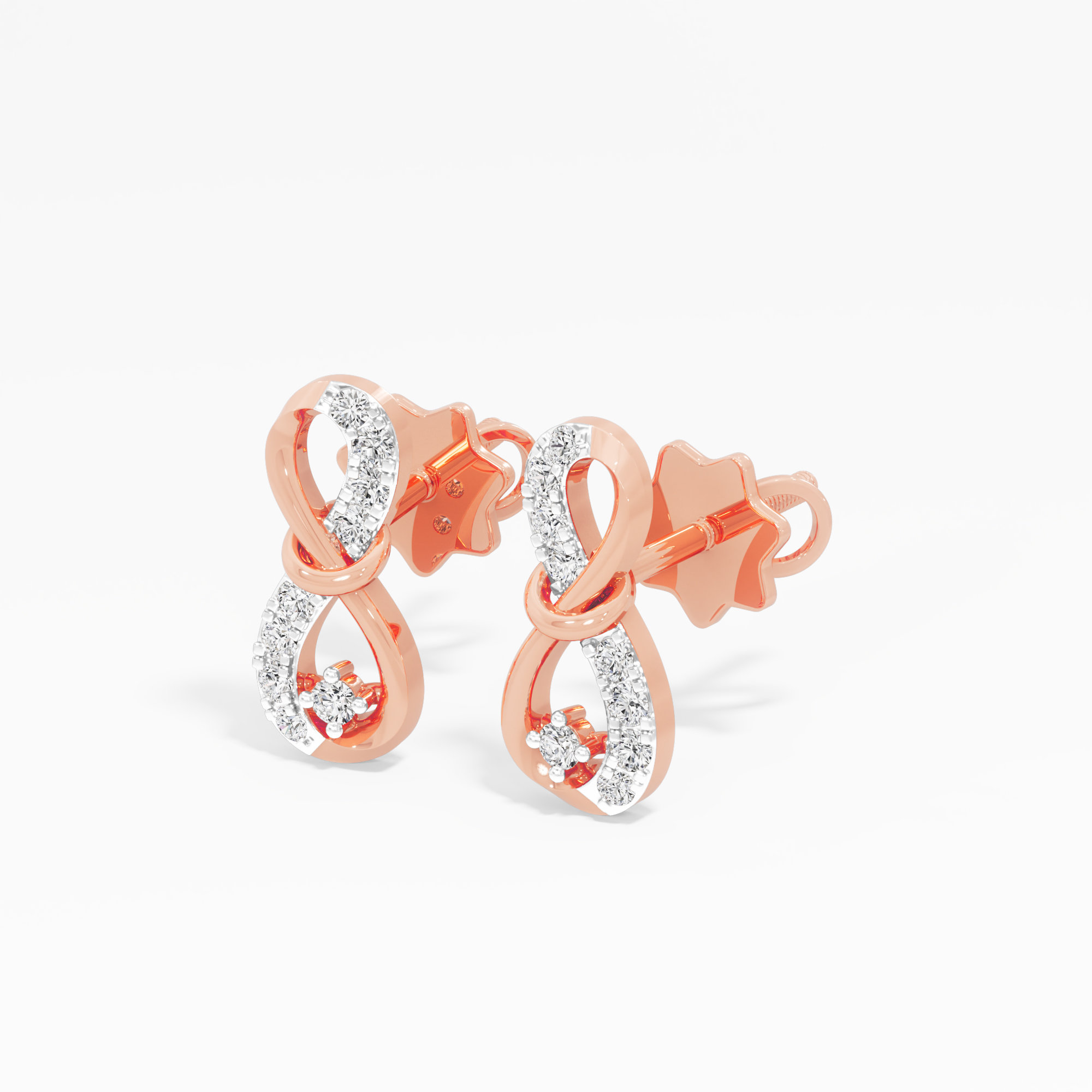 Infinity Knot Stud Earrings in 9KT Rose Gold (Diamond Quality: FG-VVS VS)