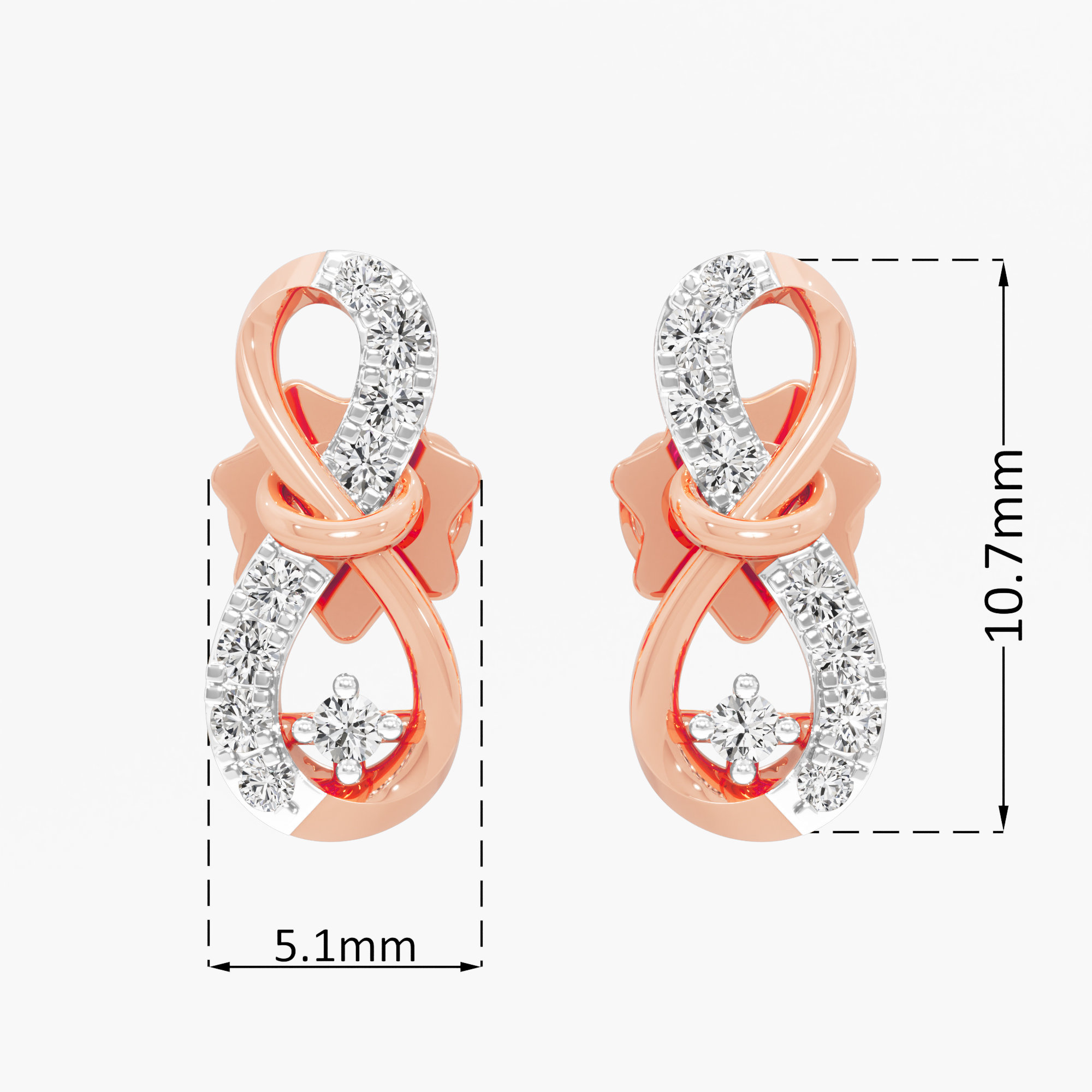 Infinity Knot Stud Earrings in 9KT Rose Gold (Diamond Quality: FG-VVS VS)
