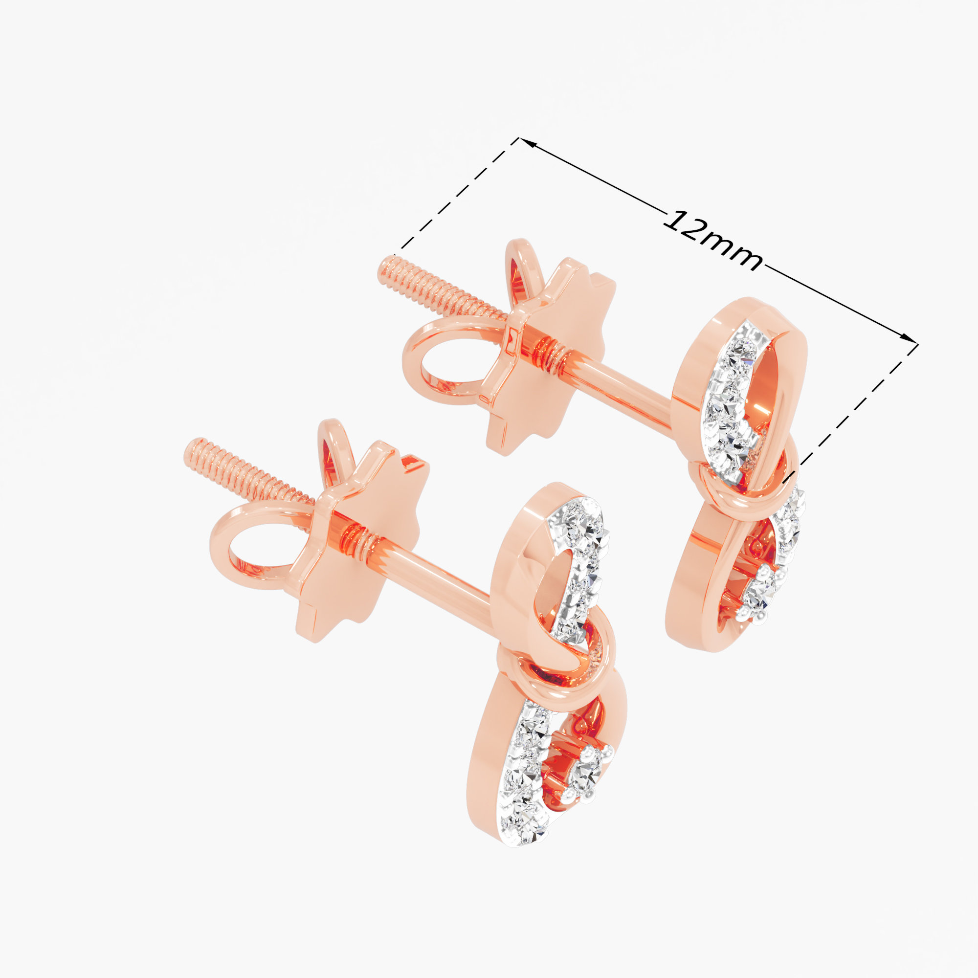 Infinity Knot Stud Earrings in 9KT Rose Gold (Diamond Quality: FG-VVS VS)