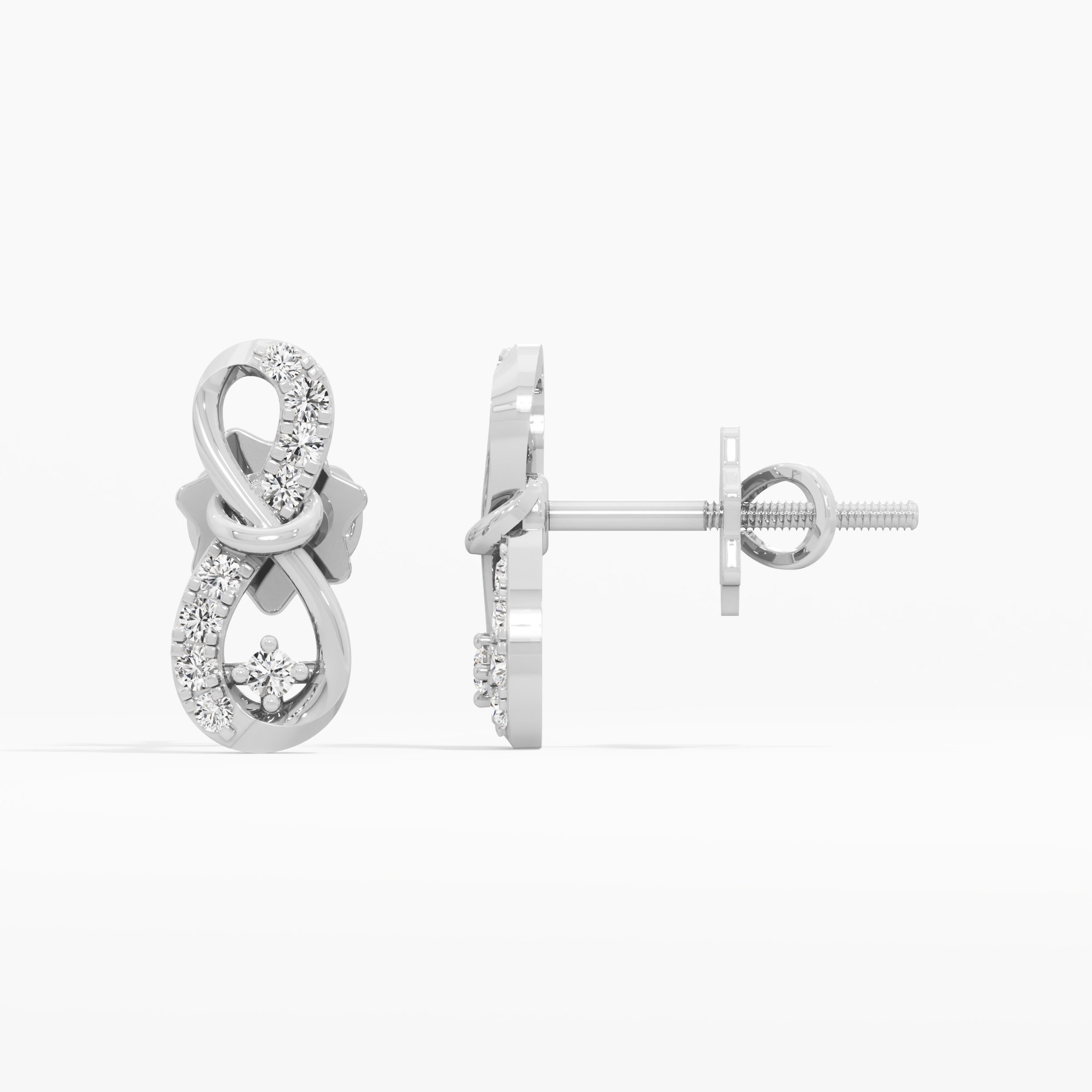 Infinity Knot Stud Earrings in 9KT White Gold (Diamond Quality: FG-VVS VS)