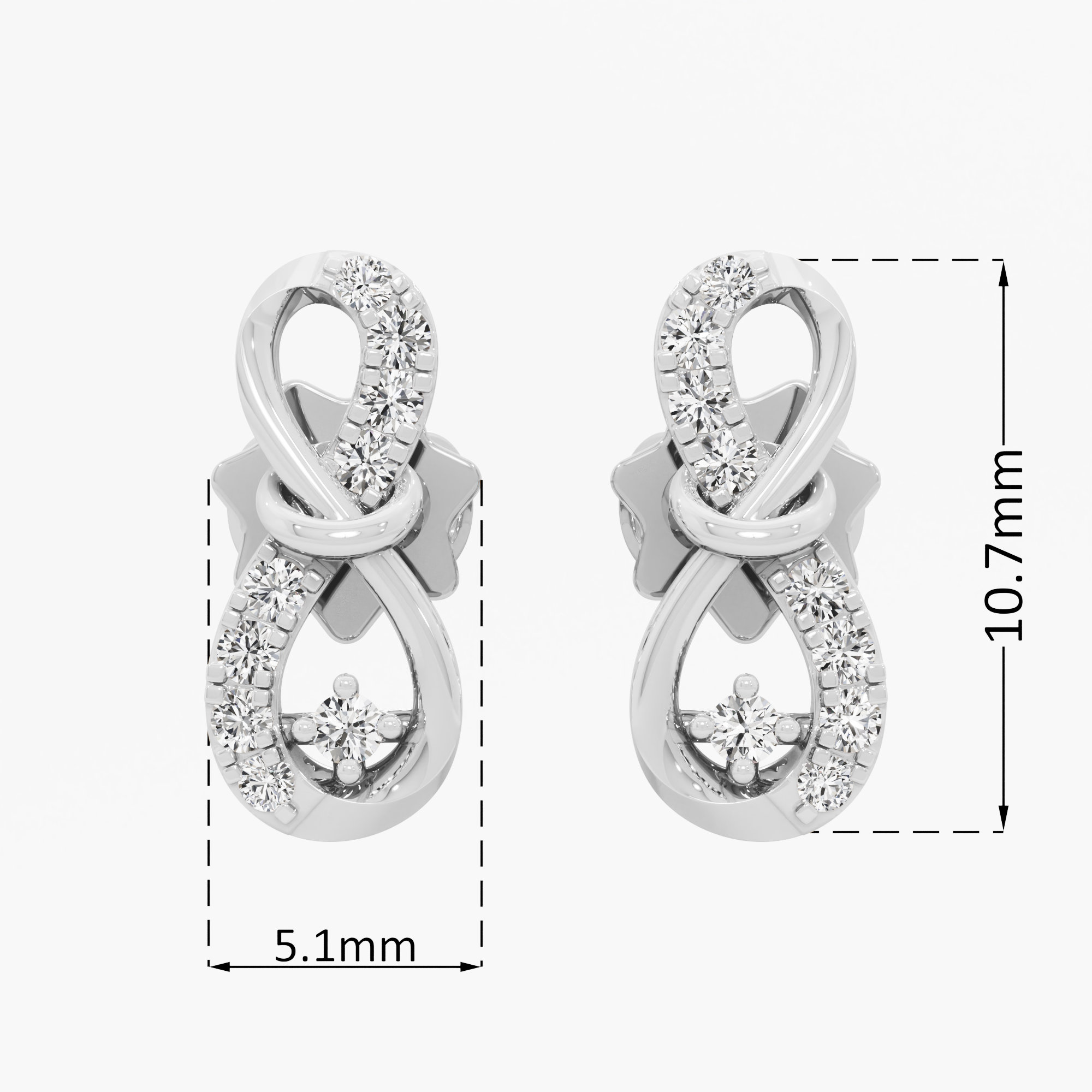Infinity Knot Stud Earrings in 9KT White Gold (Diamond Quality: FG-VVS VS)