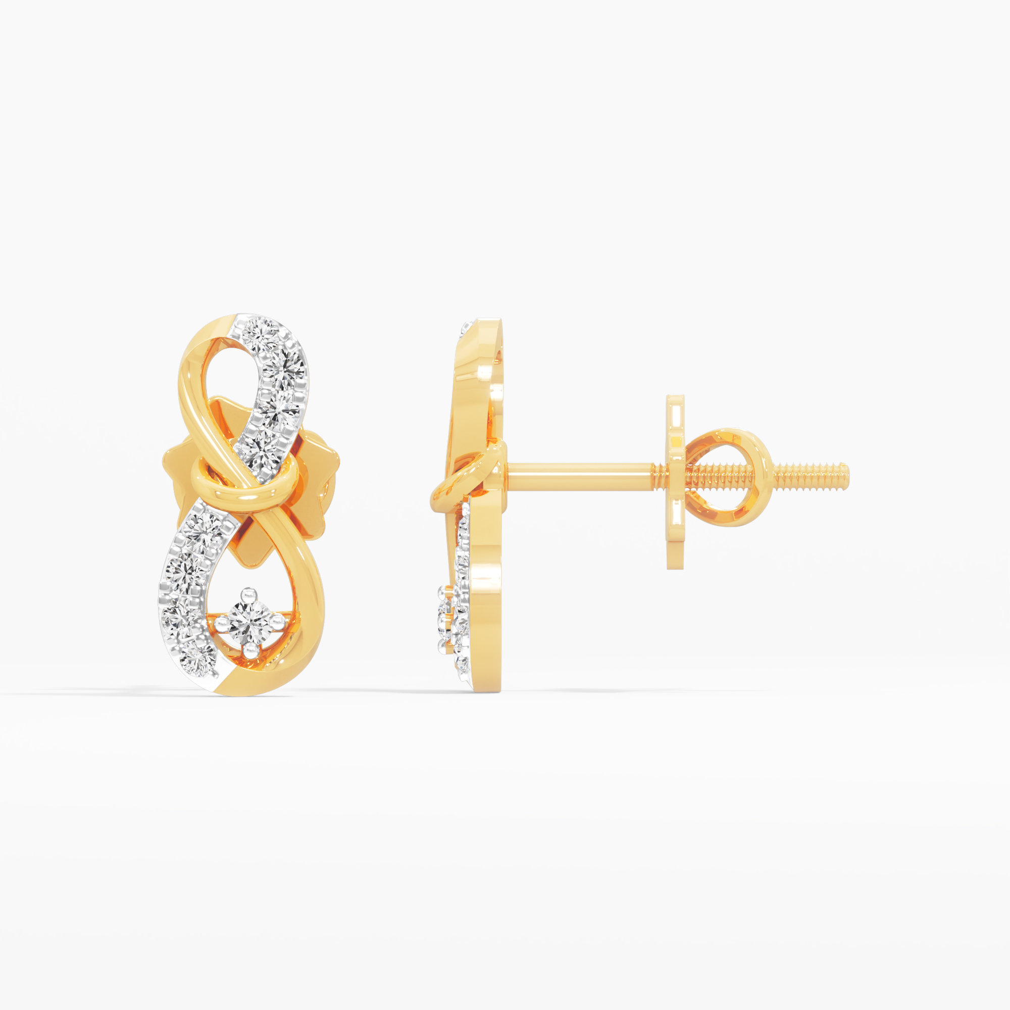 Infinity Knot Stud Earrings in 9KT Yellow Gold (Diamond Quality: FG-VVS VS)