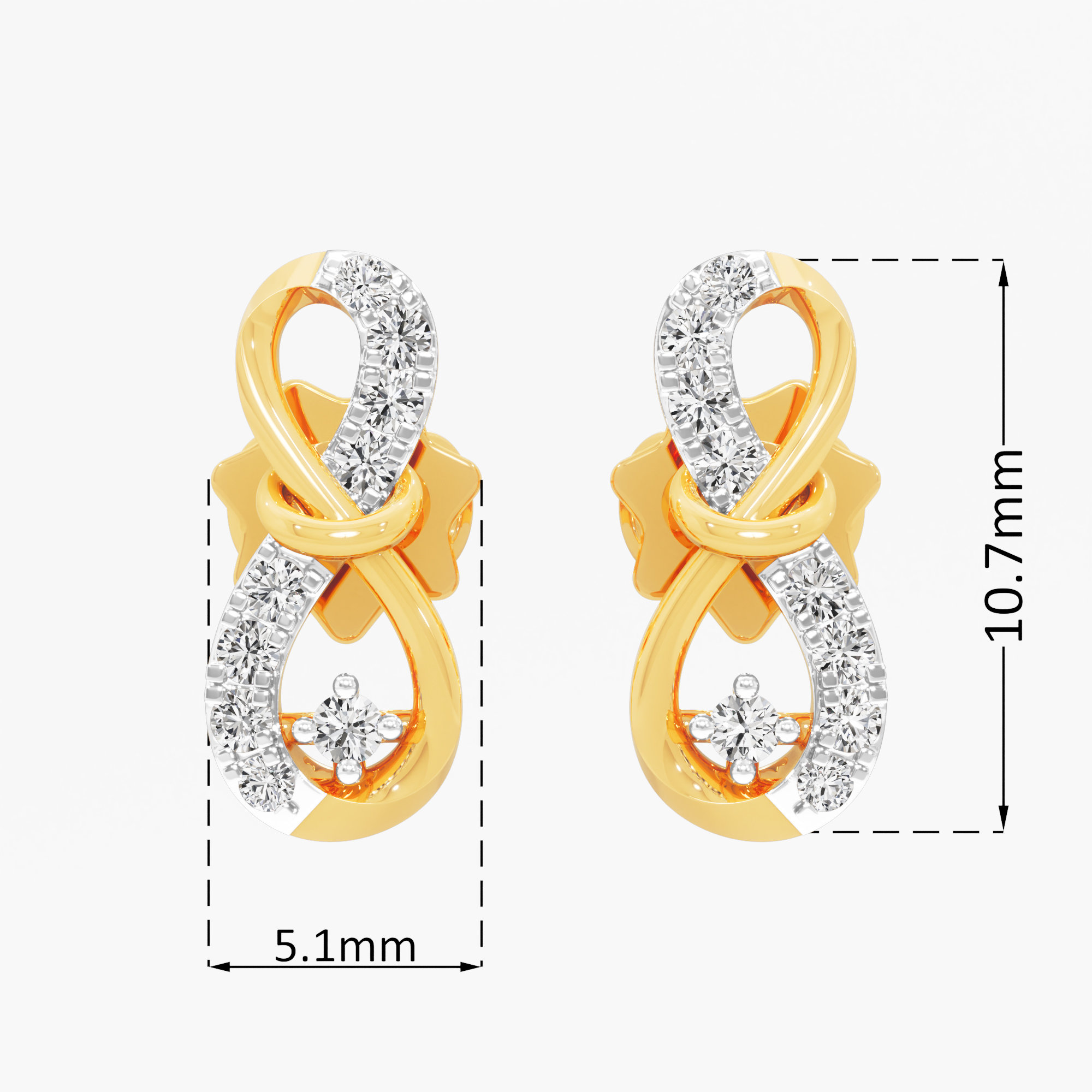 Infinity Knot Stud Earrings in 9KT Yellow Gold (Diamond Quality: FG-VVS VS)