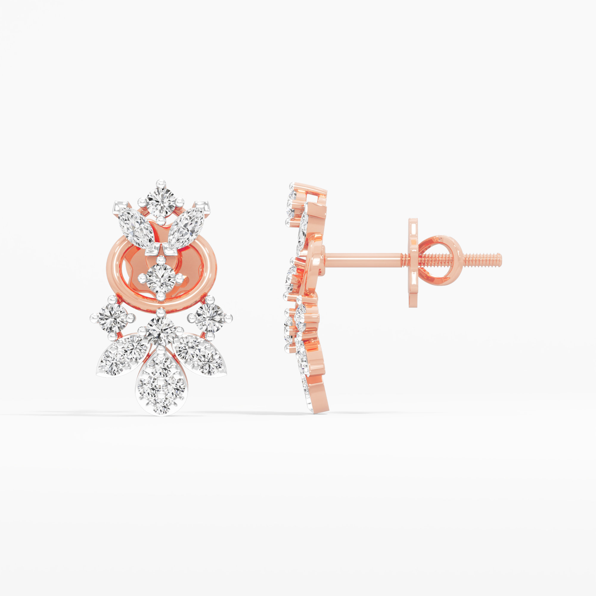 Blossom Trail Stud Earrings in 9KT Rose Gold (Diamond Quality: FG-VVS VS)