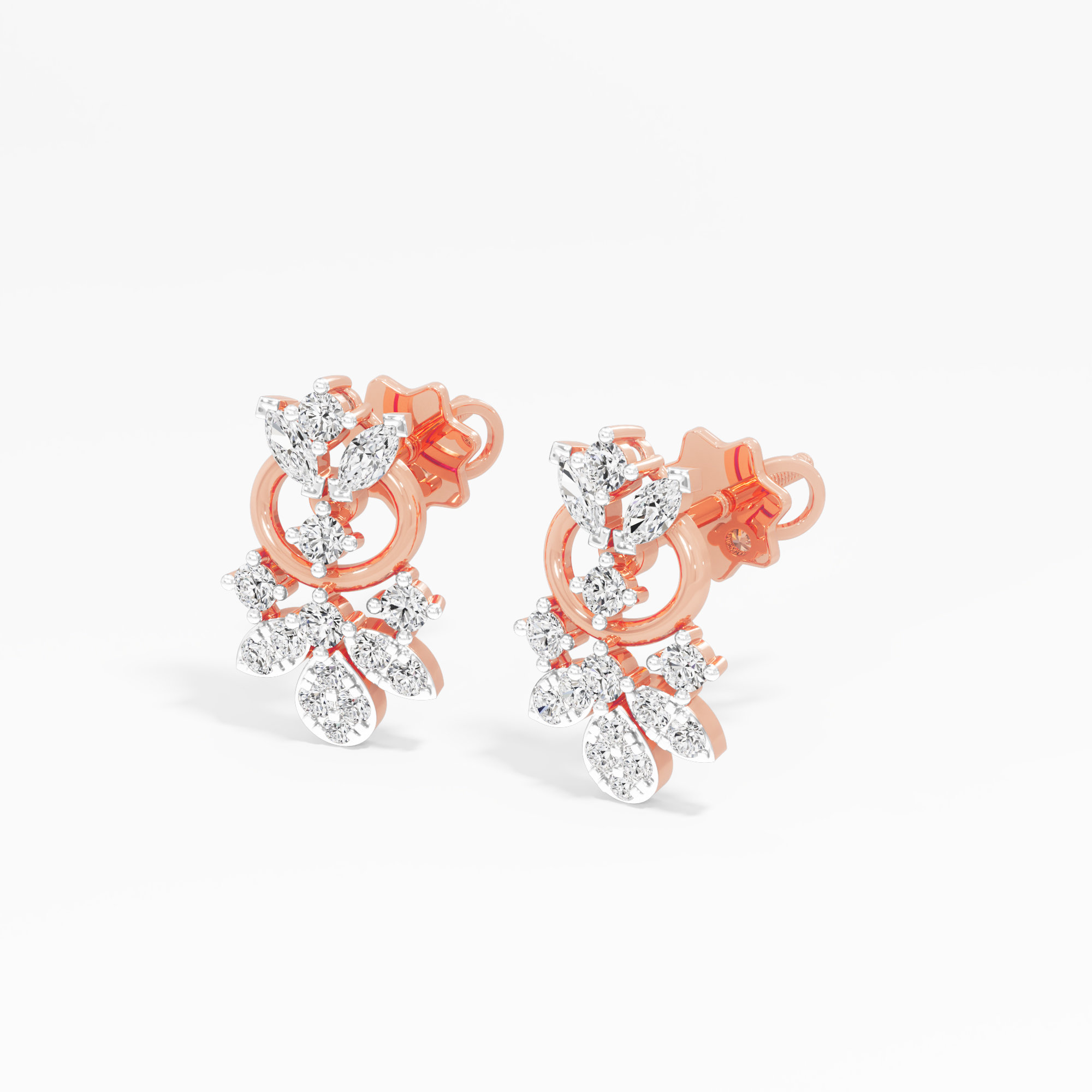 Blossom Trail Stud Earrings in 9KT Rose Gold (Diamond Quality: FG-VVS VS)