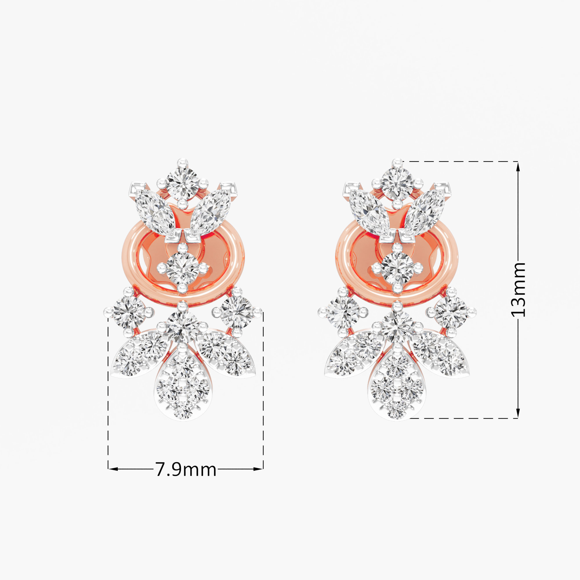 Blossom Trail Stud Earrings in 9KT Rose Gold (Diamond Quality: FG-VVS VS)