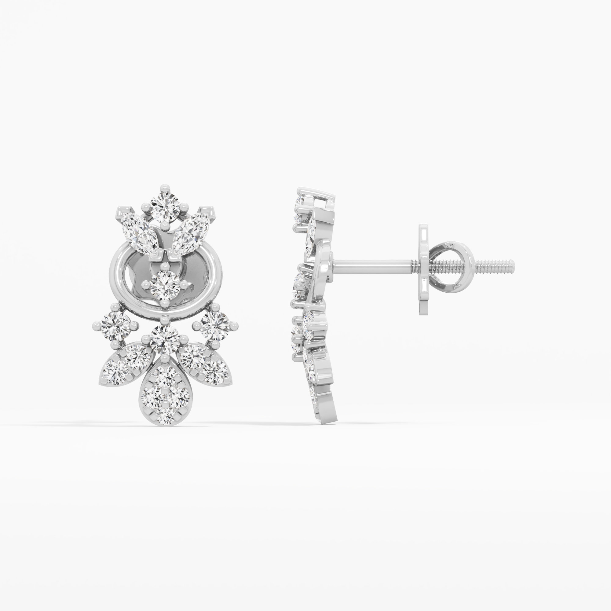 Blossom Trail Stud Earrings in 9KT White Gold (Diamond Quality: FG-VVS VS)