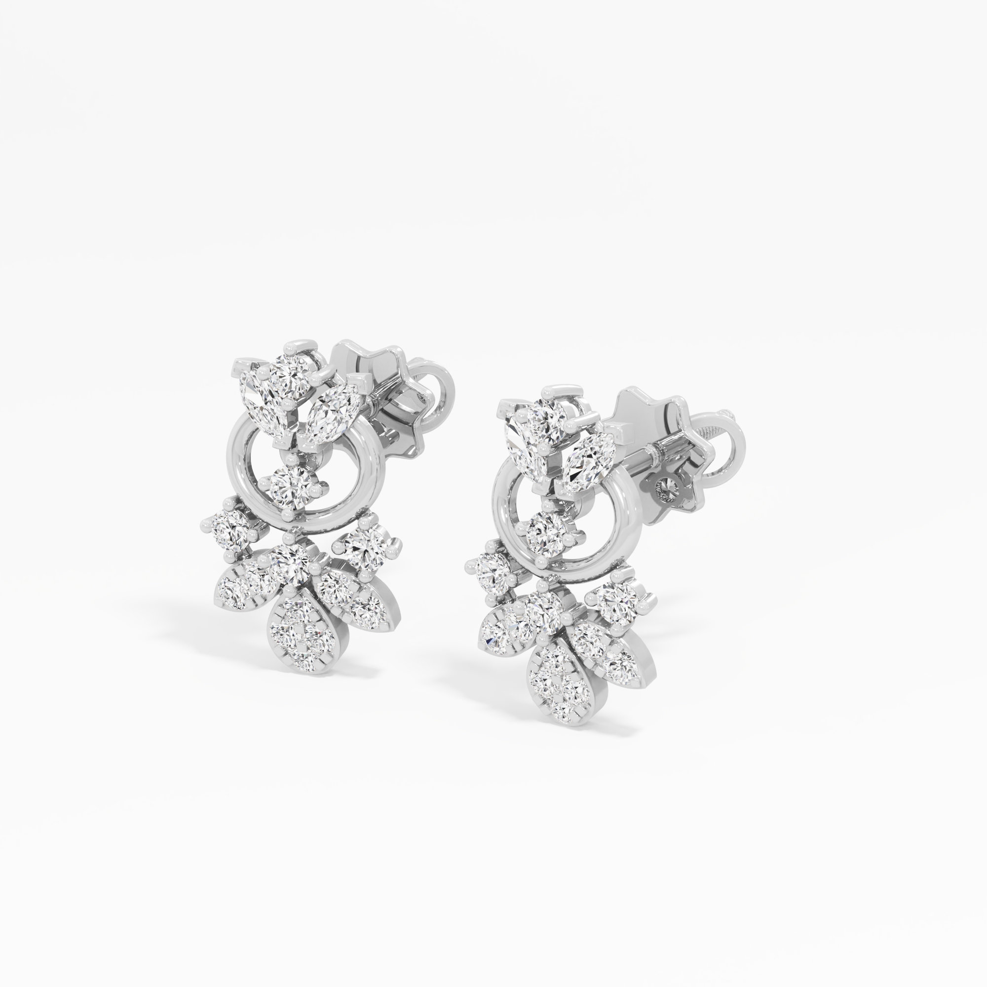 Blossom Trail Stud Earrings in 9KT White Gold (Diamond Quality: FG-VVS VS)