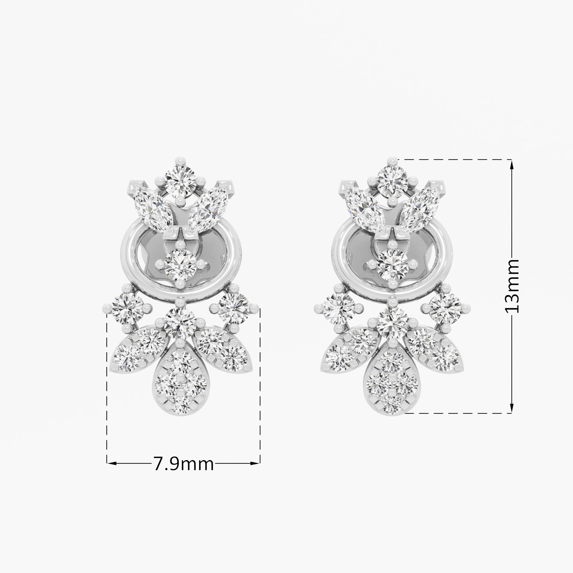 Blossom Trail Stud Earrings in 9KT White Gold (Diamond Quality: FG-VVS VS)