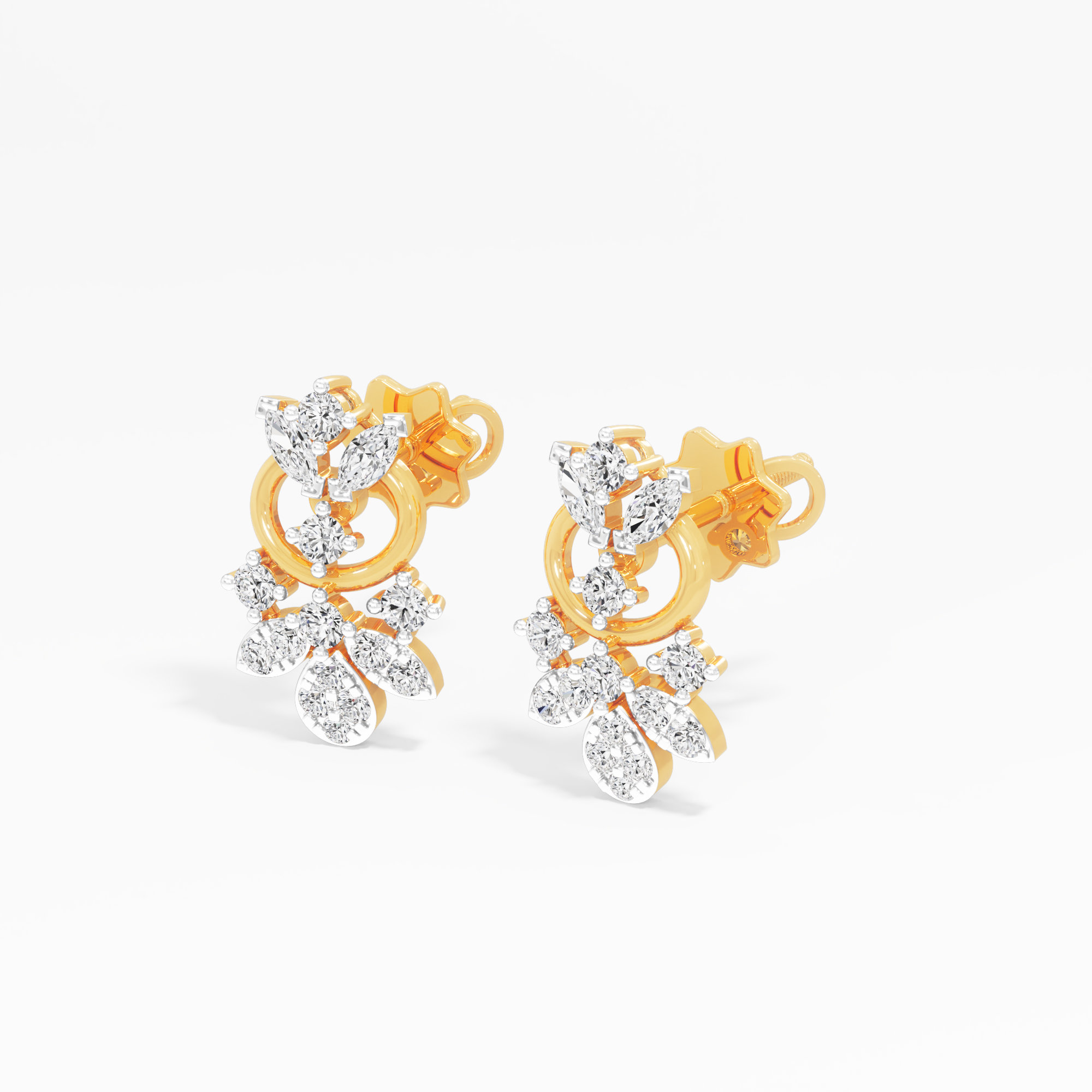 Blossom Trail Stud Earrings in 9KT Yellow Gold (Diamond Quality: FG-VVS VS)