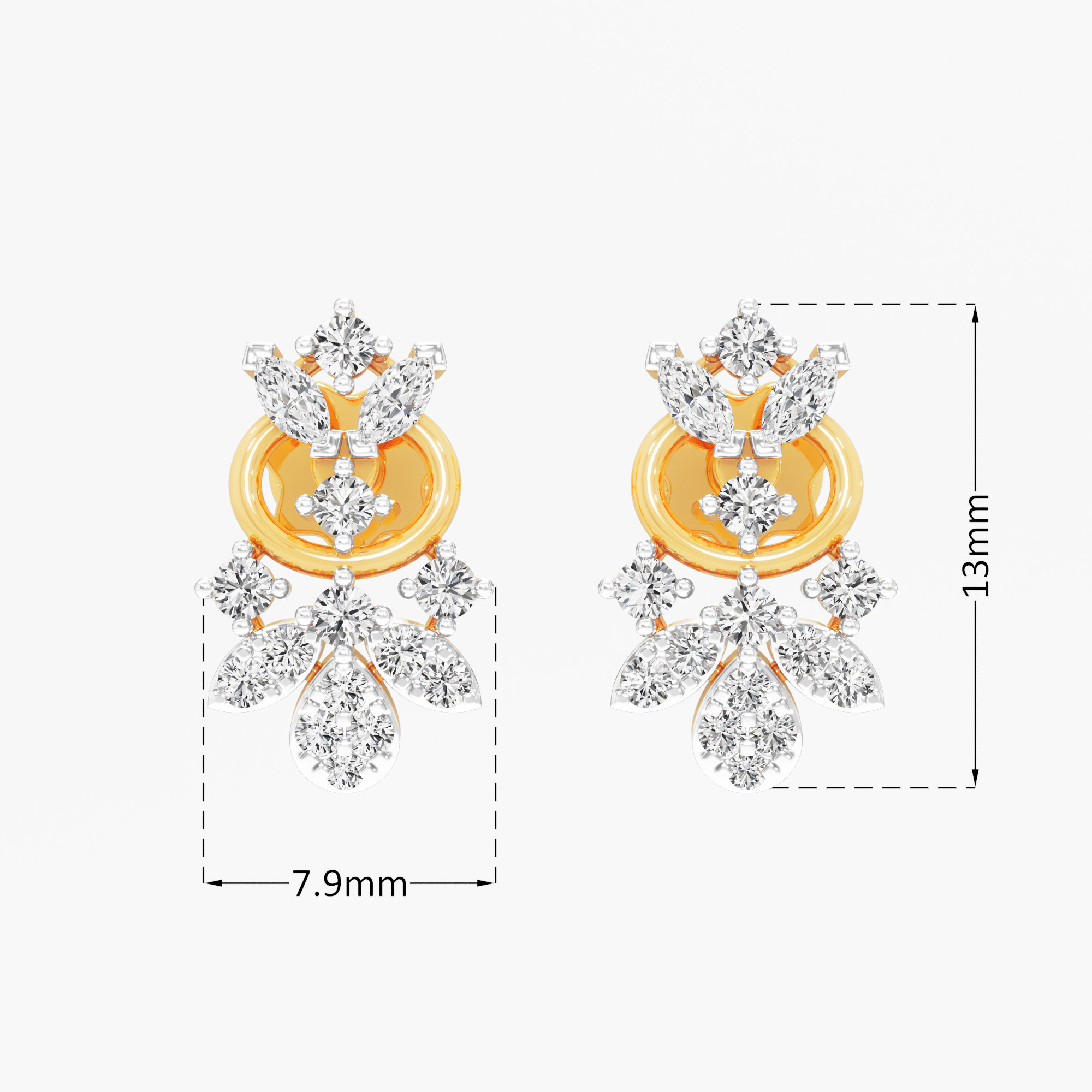 Blossom Trail Stud Earrings in 9KT Yellow Gold (Diamond Quality: FG-VVS VS)