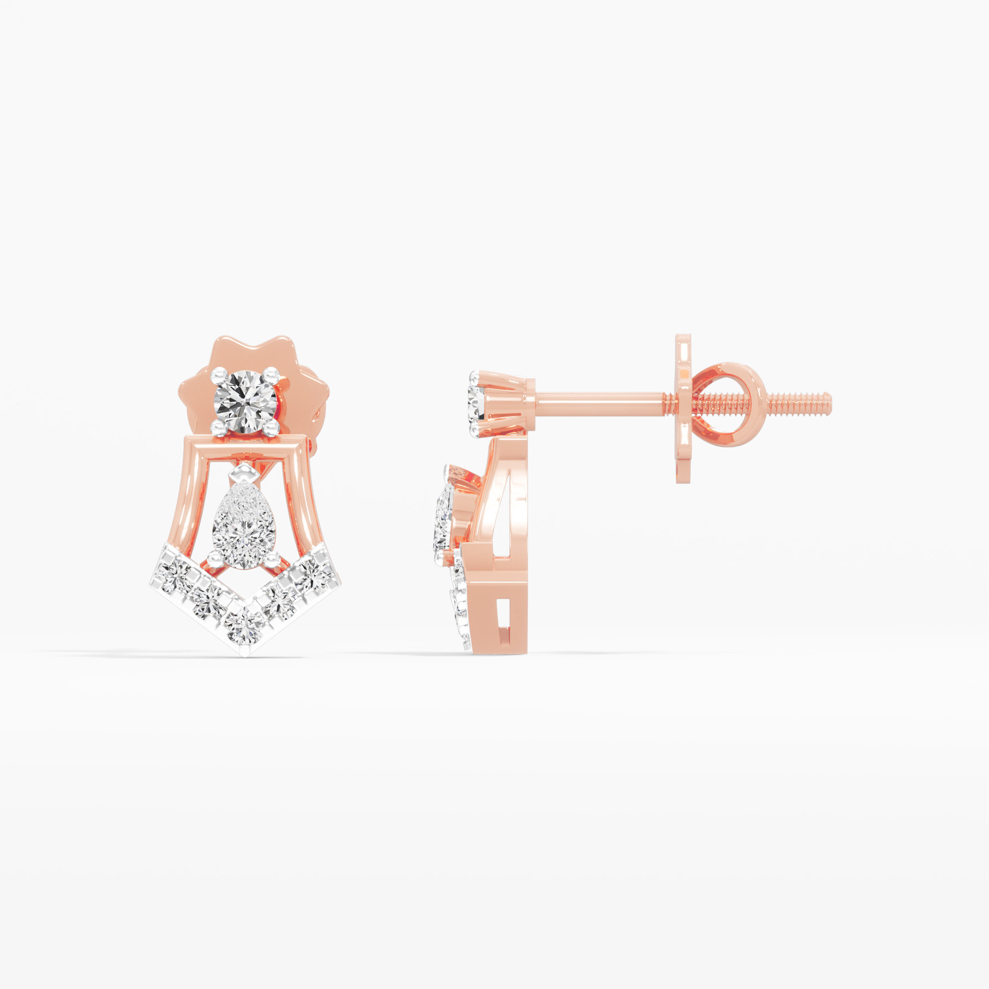 Chevron Star Stud Earrings in 9KT Rose Gold (Diamond Quality: FG-VVS VS)