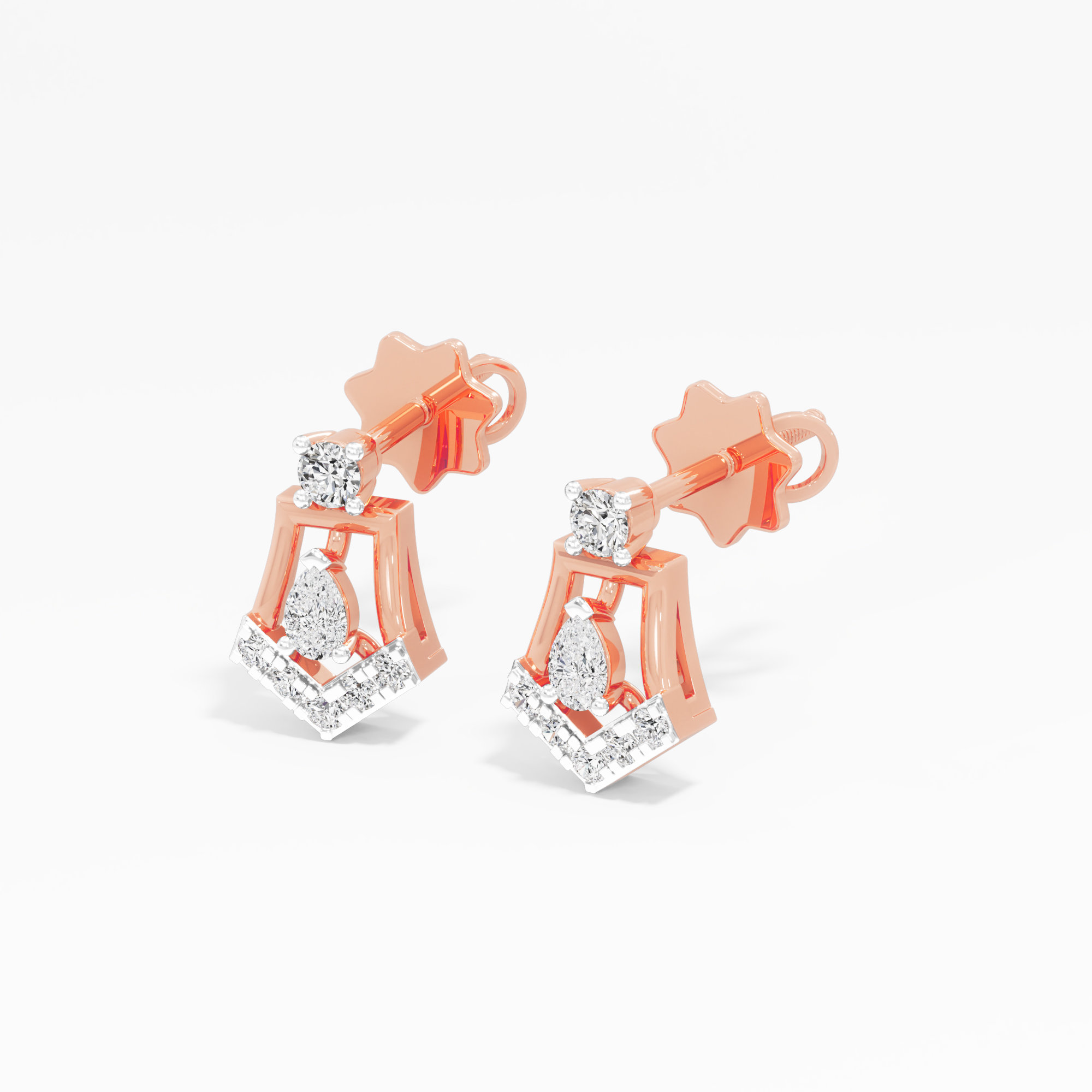 Chevron Star Stud Earrings in 9KT Rose Gold (Diamond Quality: FG-VVS VS)