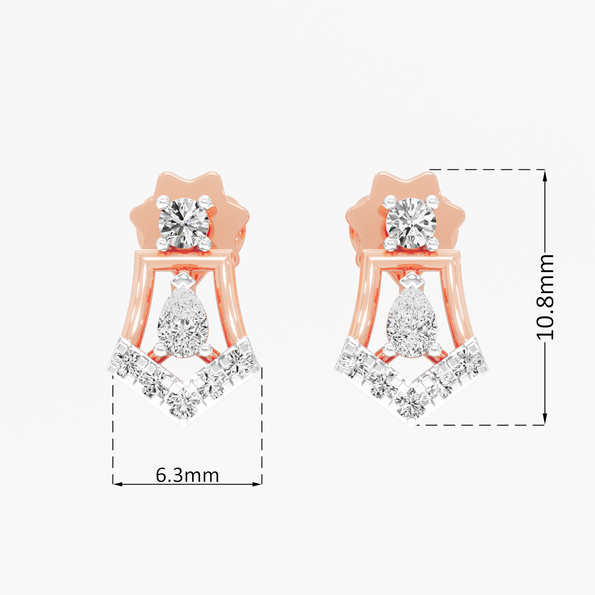 Chevron Star Stud Earrings in 9KT Rose Gold (Diamond Quality: FG-VVS VS)