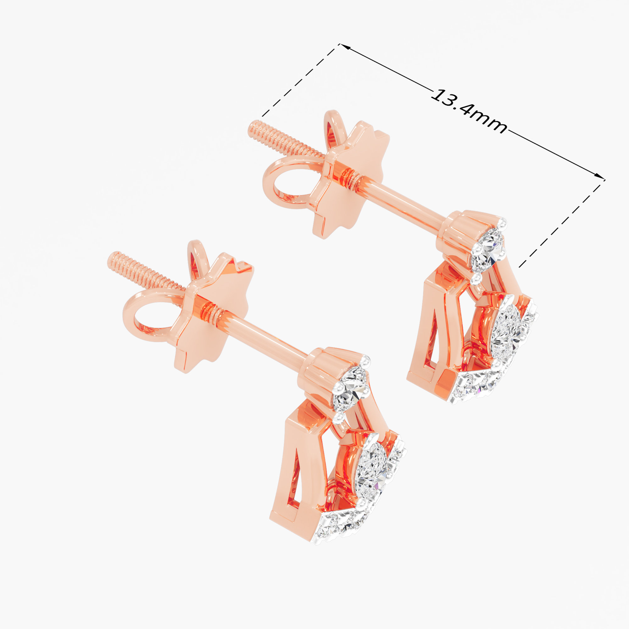 Chevron Star Stud Earrings in 9KT Rose Gold (Diamond Quality: FG-VVS VS)