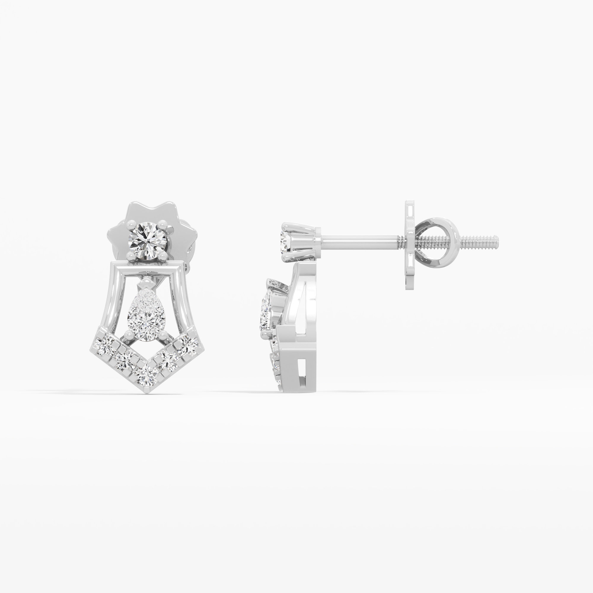 Chevron Star Stud Earrings in 9KT White Gold (Diamond Quality: FG-VVS VS)