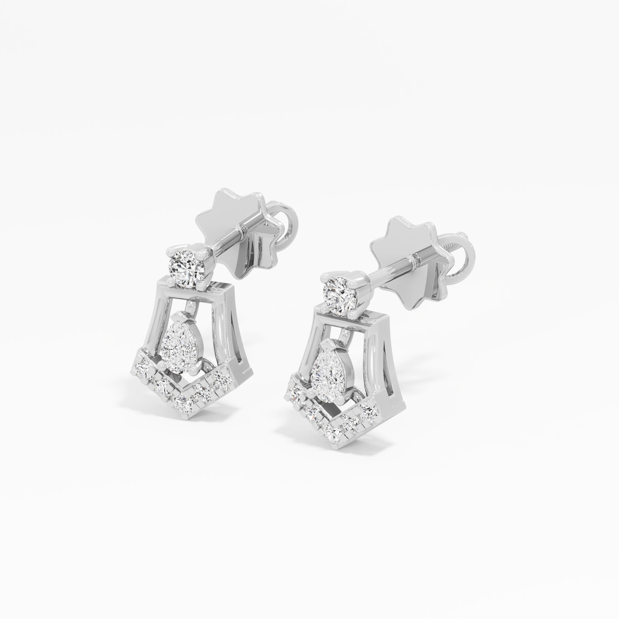 Chevron Star Stud Earrings in 9KT White Gold (Diamond Quality: FG-VVS VS)