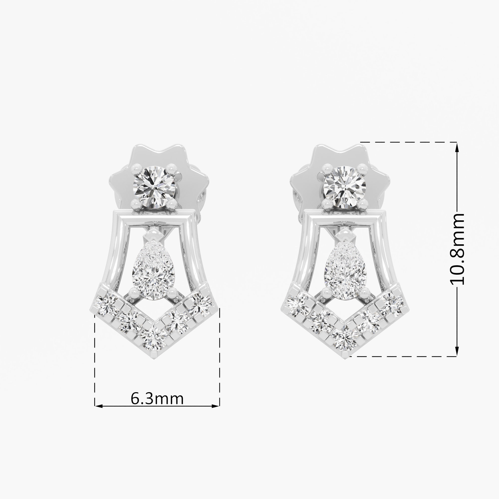 Chevron Star Stud Earrings in 9KT White Gold (Diamond Quality: FG-VVS VS)