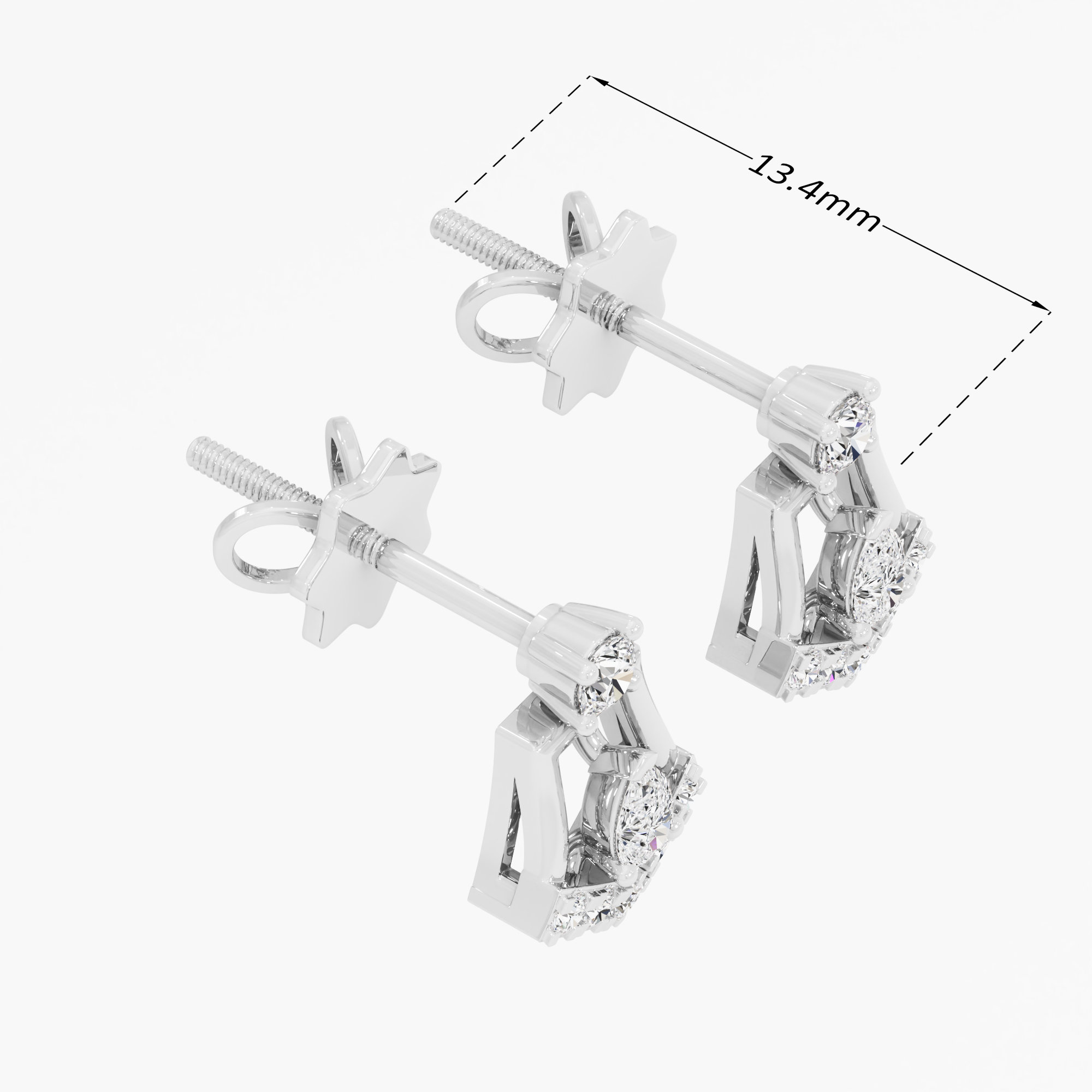 Chevron Star Stud Earrings in 9KT White Gold (Diamond Quality: FG-VVS VS)