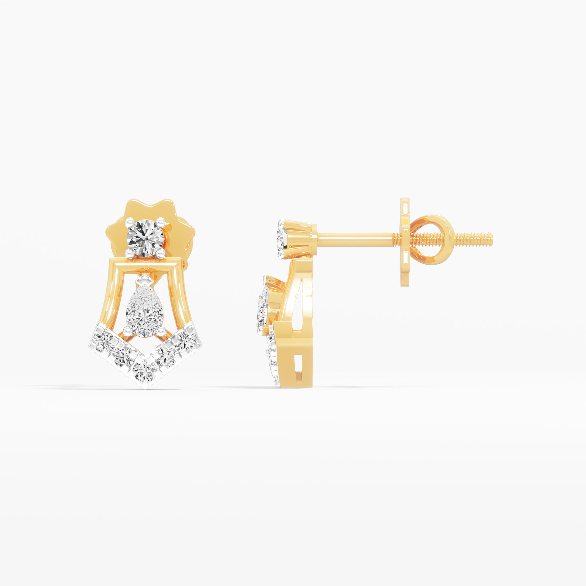 Chevron Star Stud Earrings in 9KT Yellow Gold (Diamond Quality: FG-VVS VS)