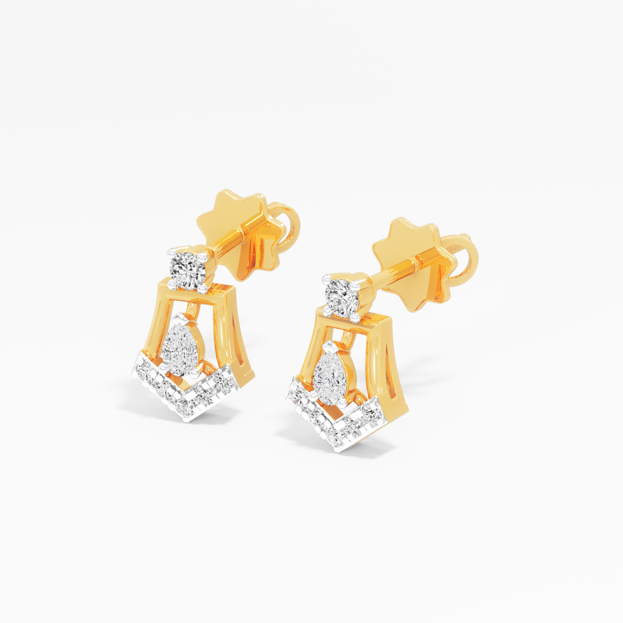 Chevron Star Stud Earrings in 9KT Yellow Gold (Diamond Quality: FG-VVS VS)