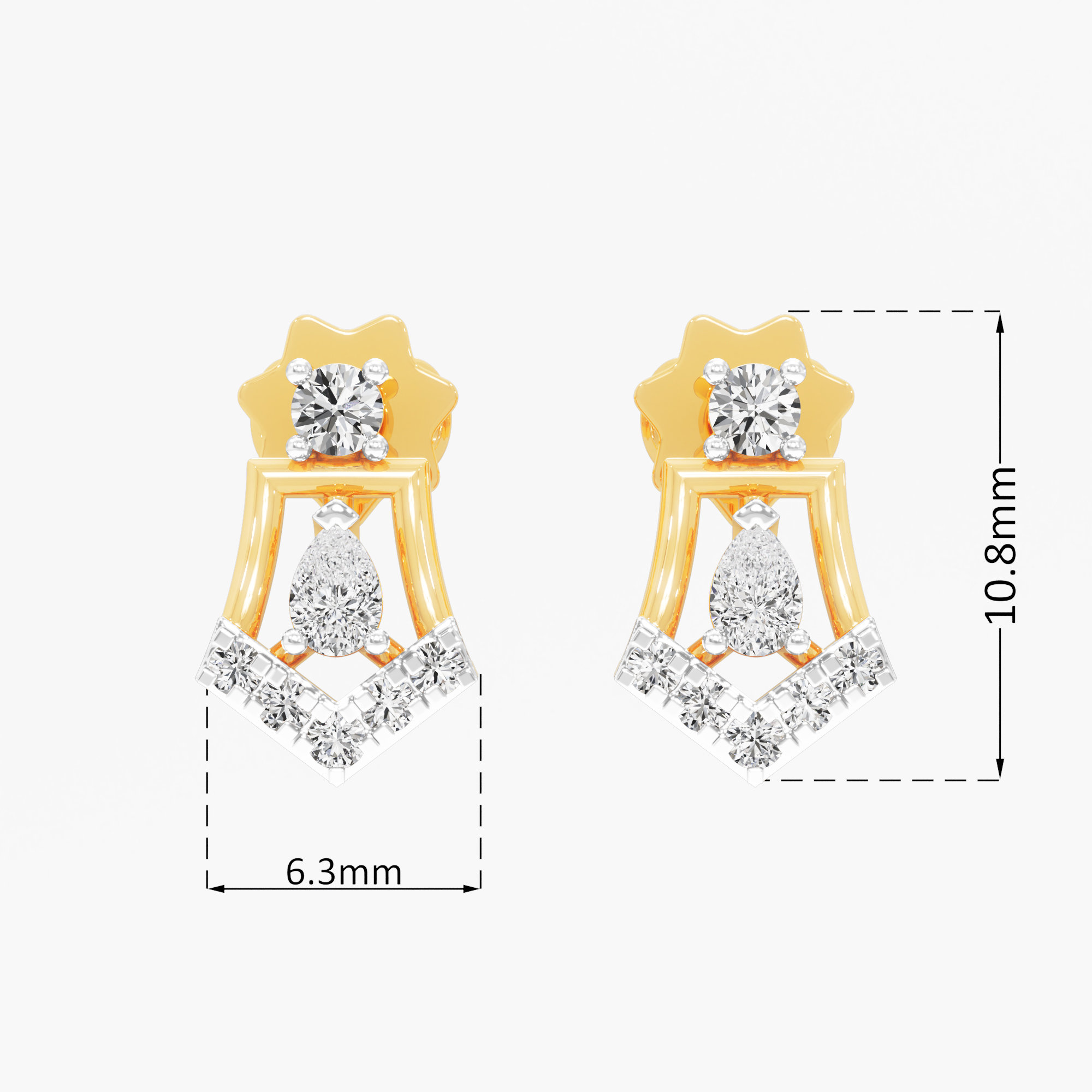 Chevron Star Stud Earrings in 9KT Yellow Gold (Diamond Quality: FG-VVS VS)