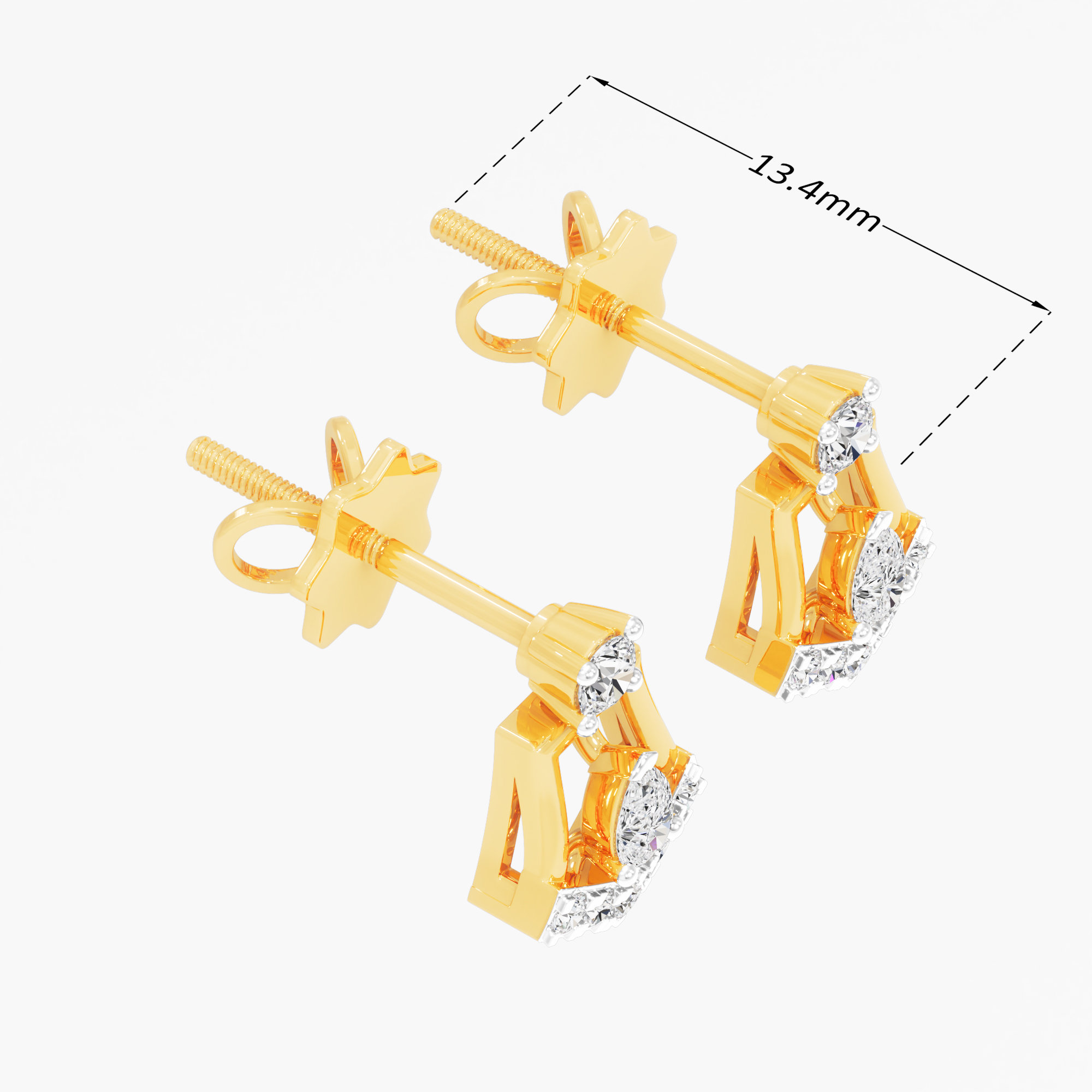 Chevron Star Stud Earrings in 9KT Yellow Gold (Diamond Quality: FG-VVS VS)