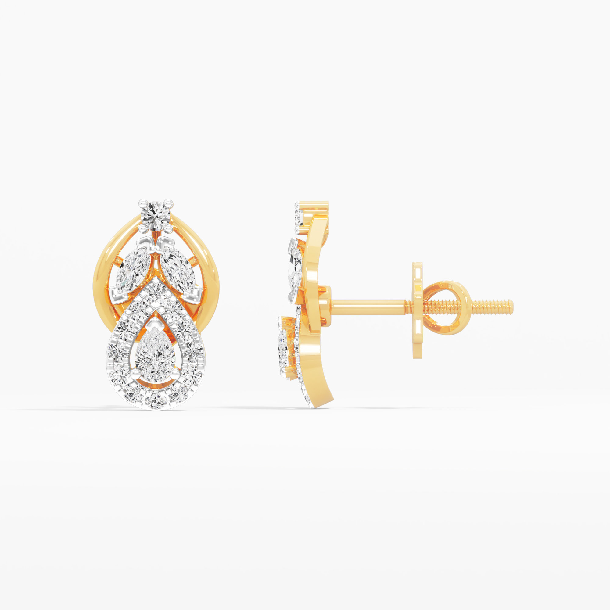 Whimsical Petal Stud Earrings in 9KT Yellow Gold (Diamond Quality: FG-VVS VS)