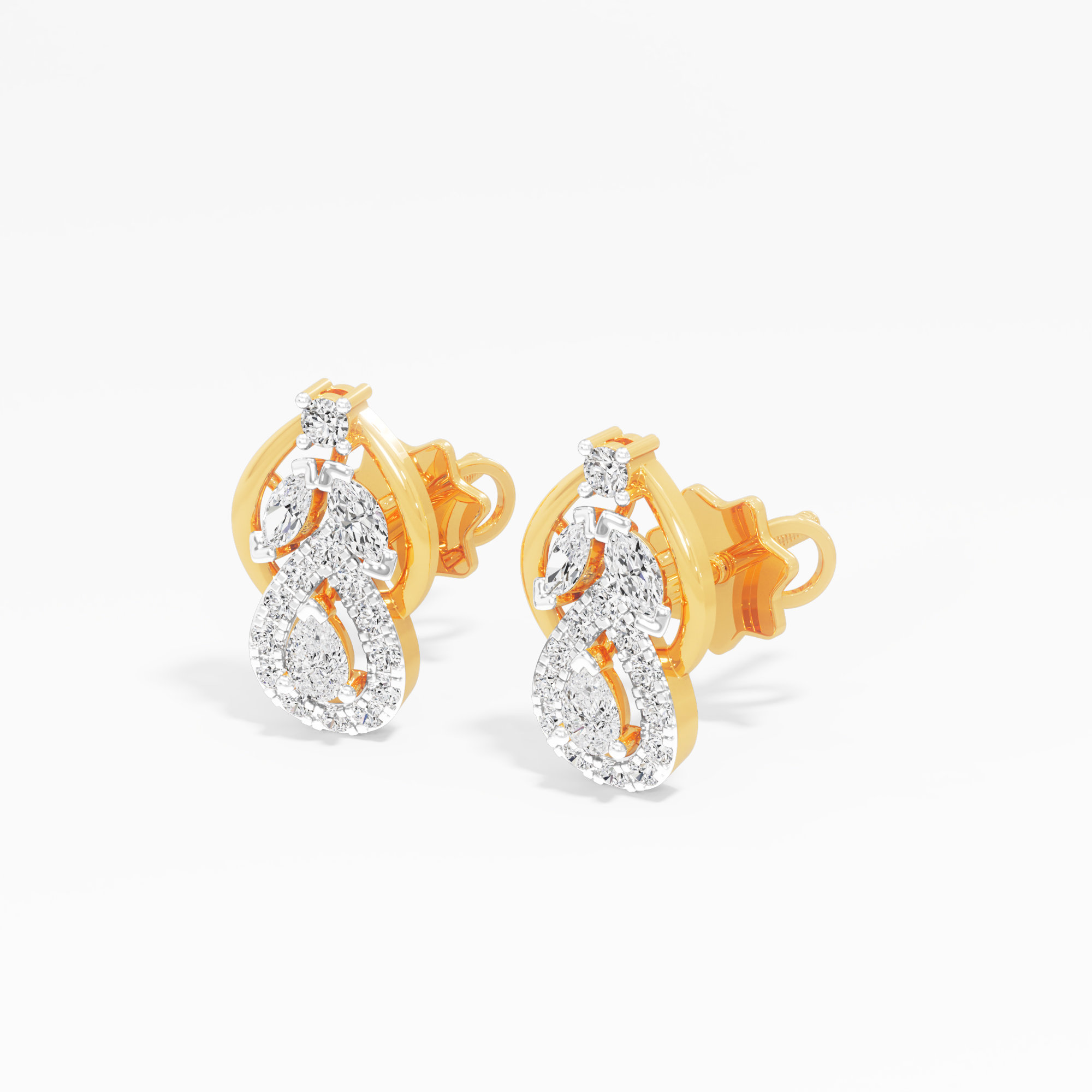 Whimsical Petal Stud Earrings in 9KT Yellow Gold (Diamond Quality: FG-VVS VS)